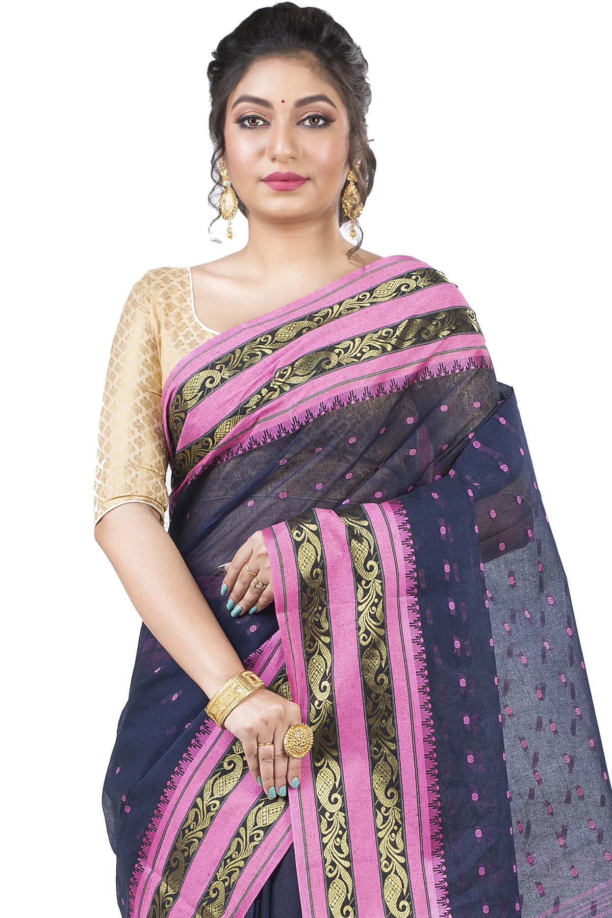DipDiya Pure Cotton Beige Alpona Heritage Elegance Tant Sarees