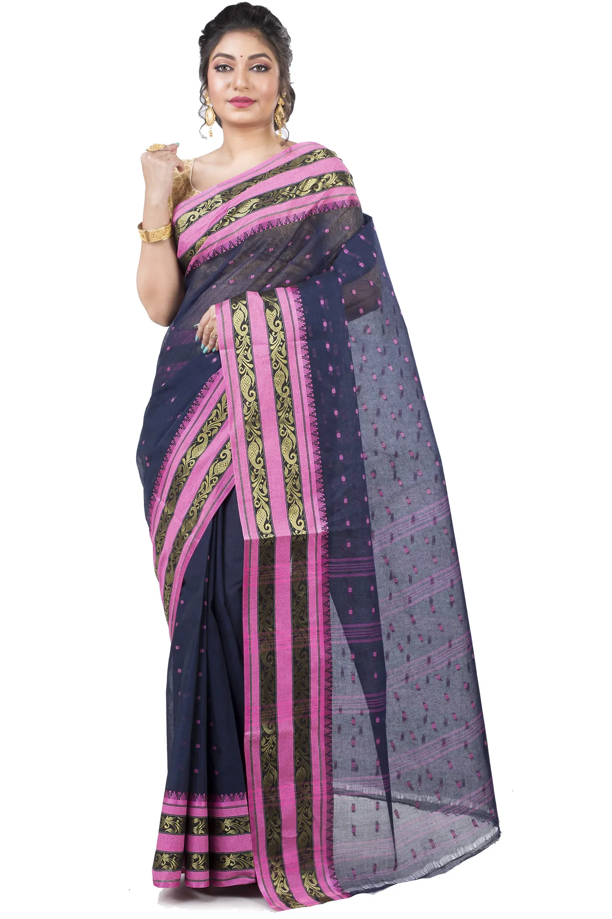 DipDiya Pure Cotton Beige Alpona Heritage Elegance Tant Sarees