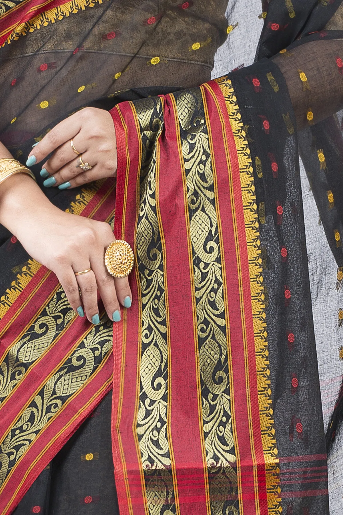 DipDiya Pure Cotton Beige Alpona Heritage of Bengal Tant Sarees