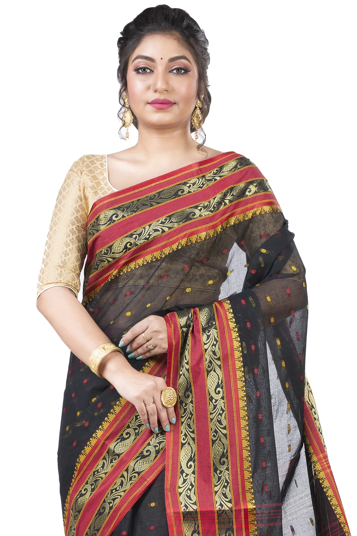 DipDiya Pure Cotton Beige Alpona Heritage of Bengal Tant Sarees