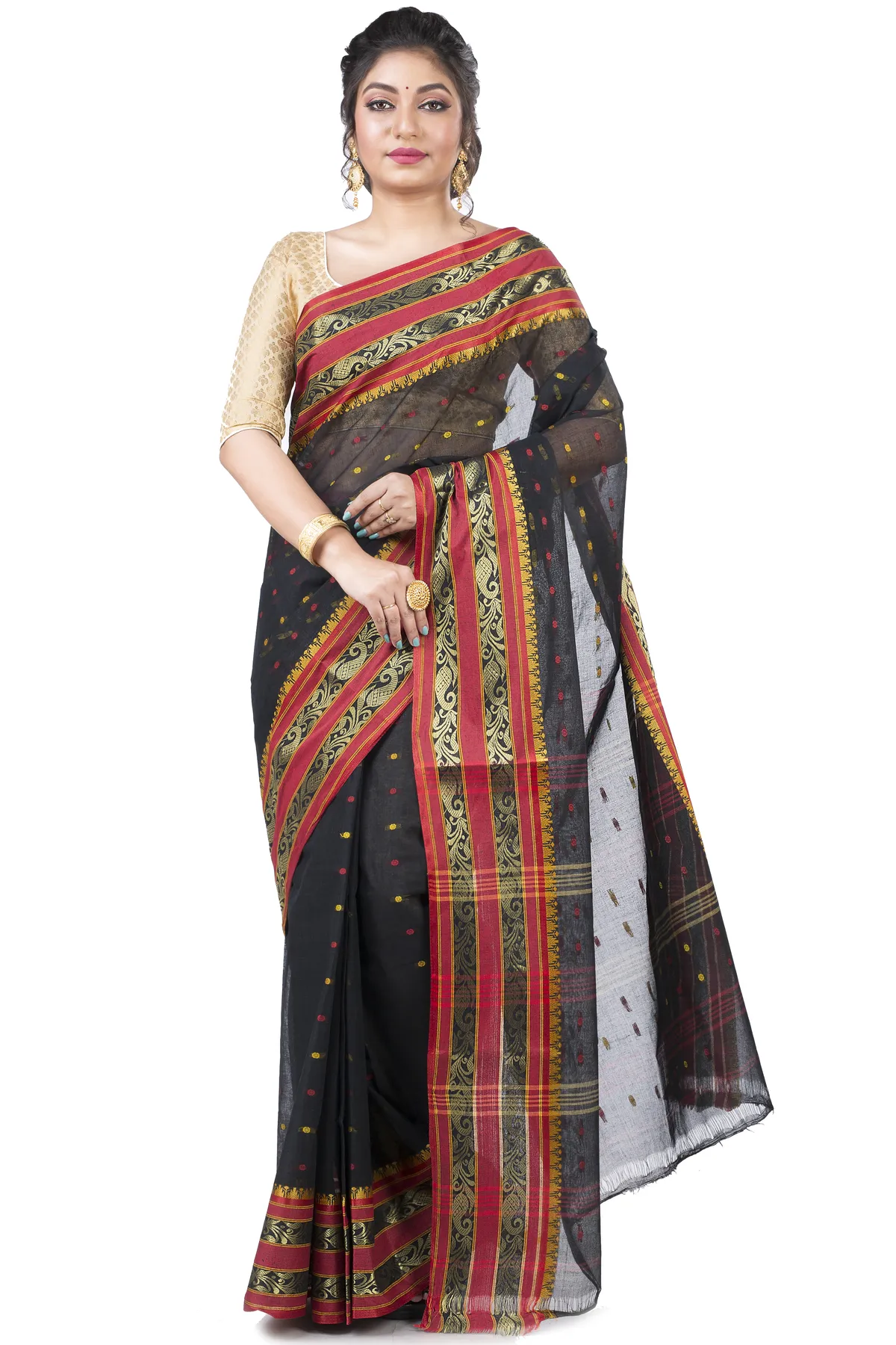 DipDiya Pure Cotton Beige Alpona Heritage of Bengal Tant Sarees