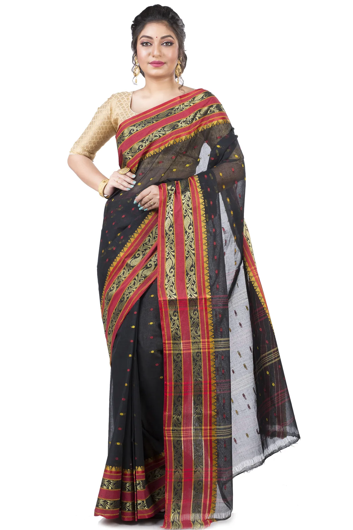 DipDiya Pure Cotton Beige Alpona Heritage of Bengal Tant Sarees