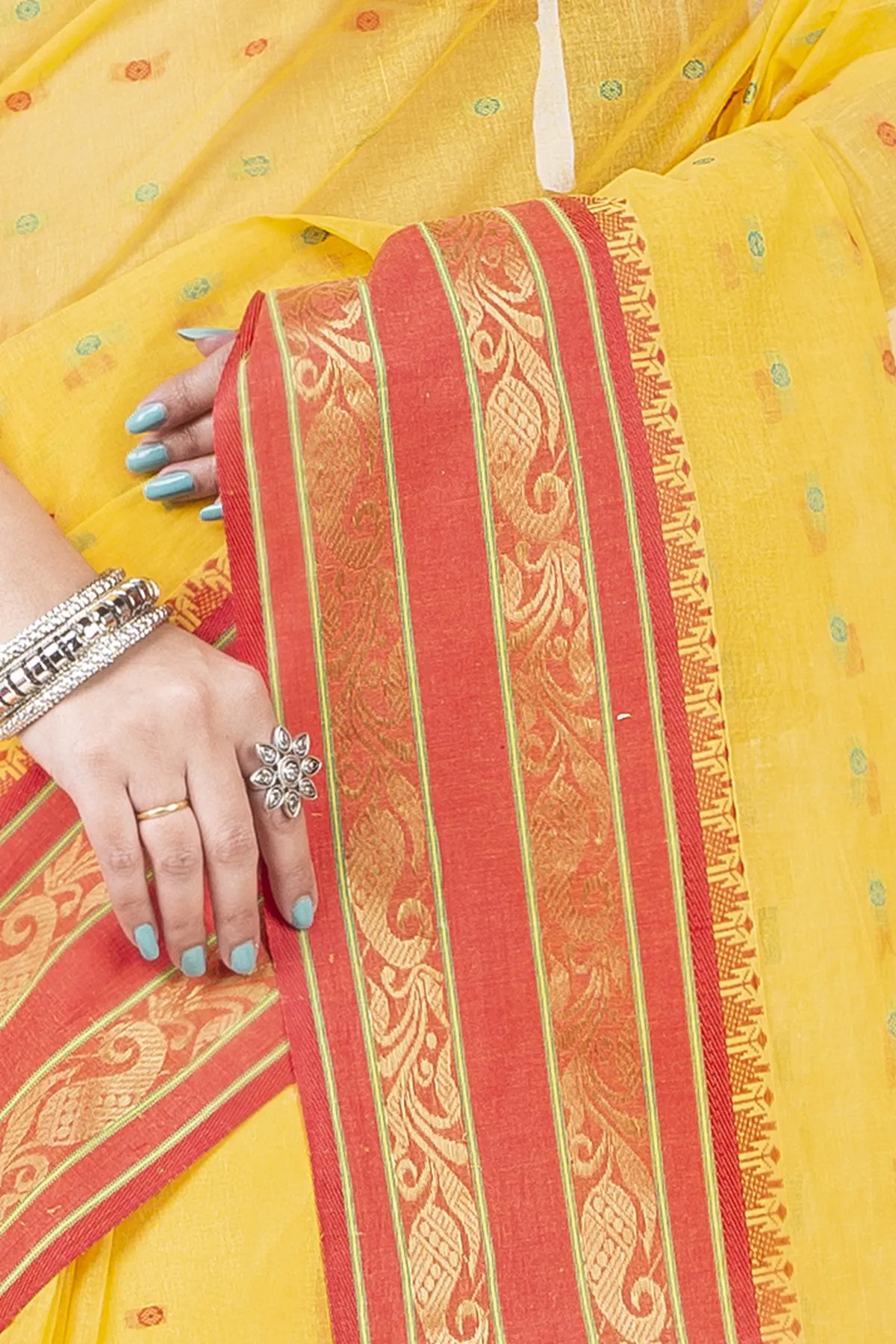DipDiya Pure Cotton Beige Alpona Heritage You Can Wear Tant Sarees