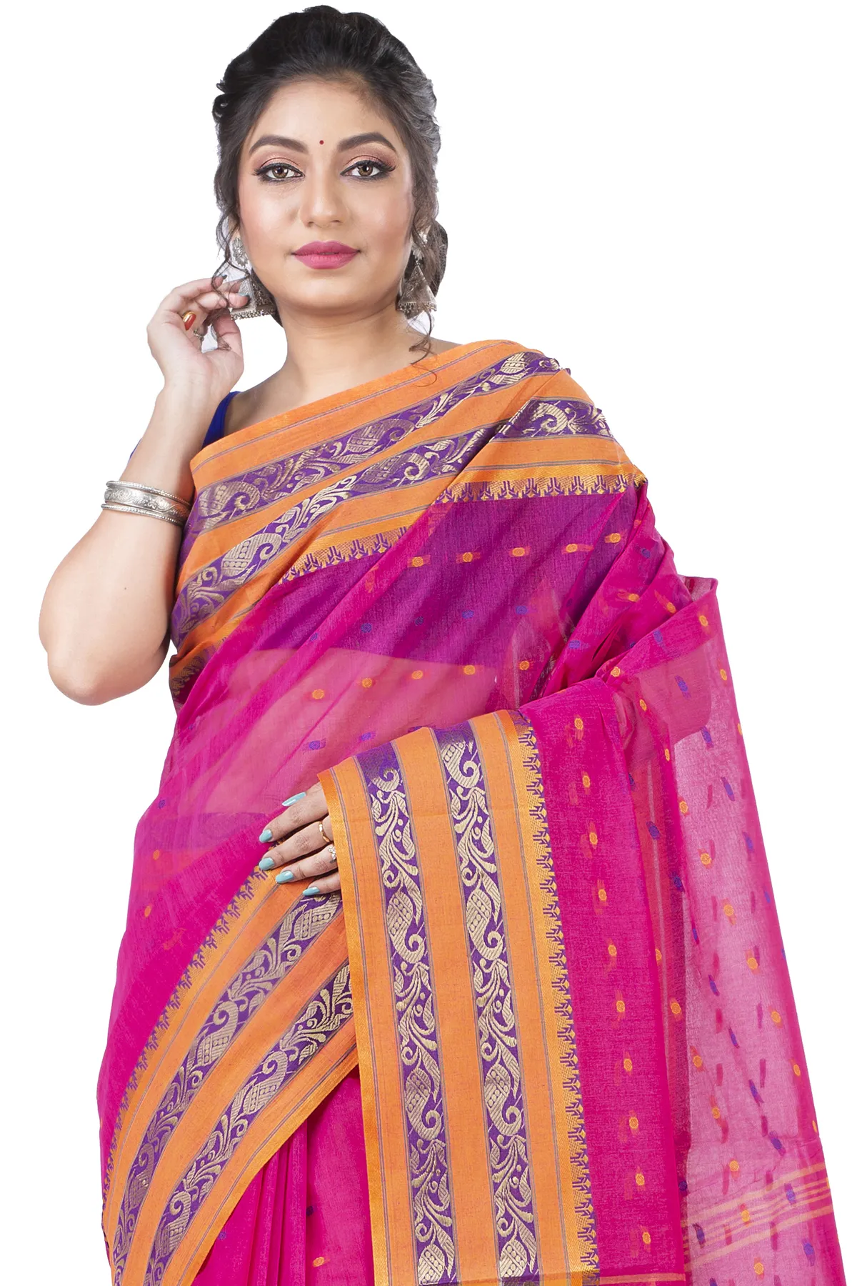 DipDiya Pure Cotton Beige Alpona Loom to Love Tant Sarees