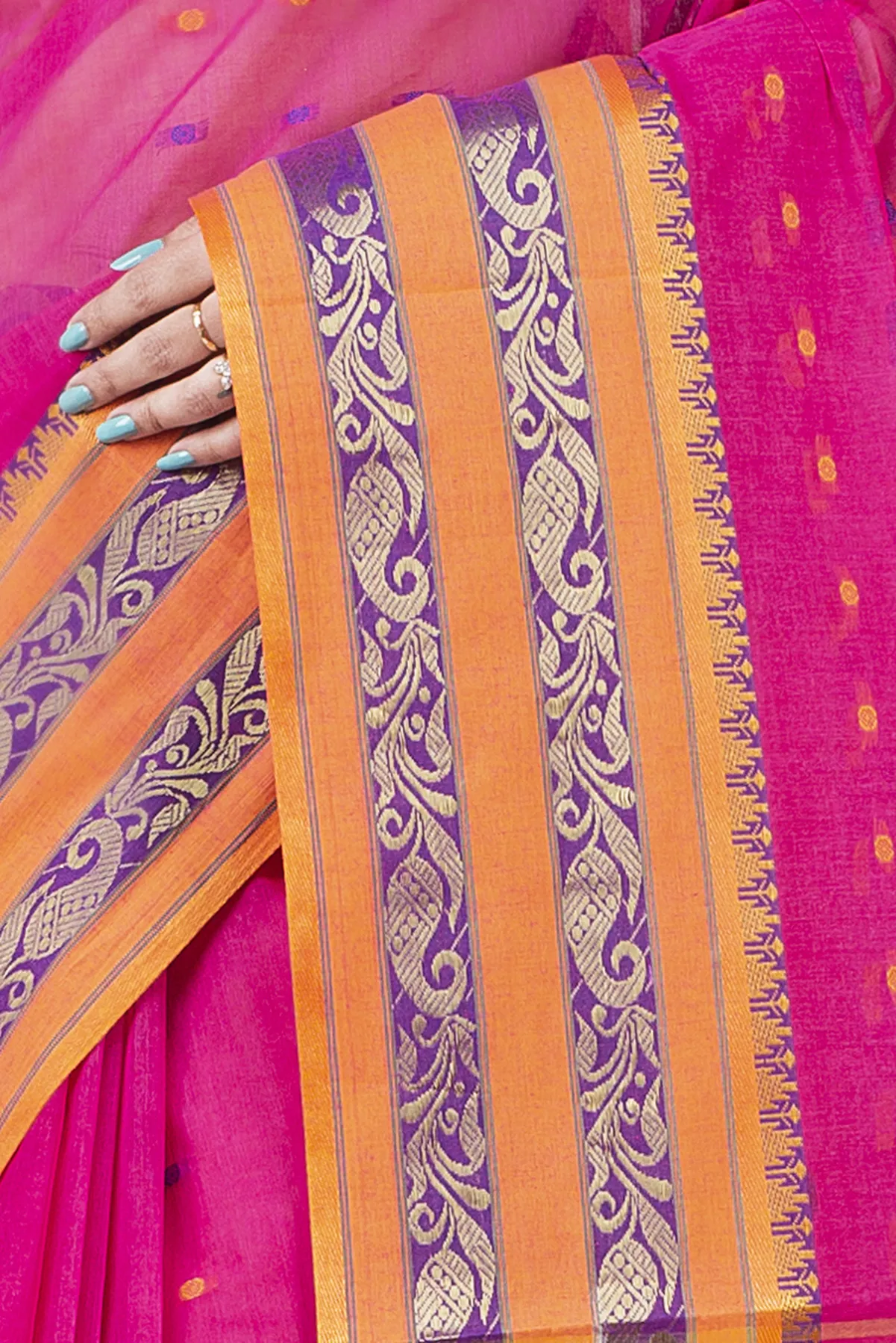 DipDiya Pure Cotton Beige Alpona Loom to Love Tant Sarees