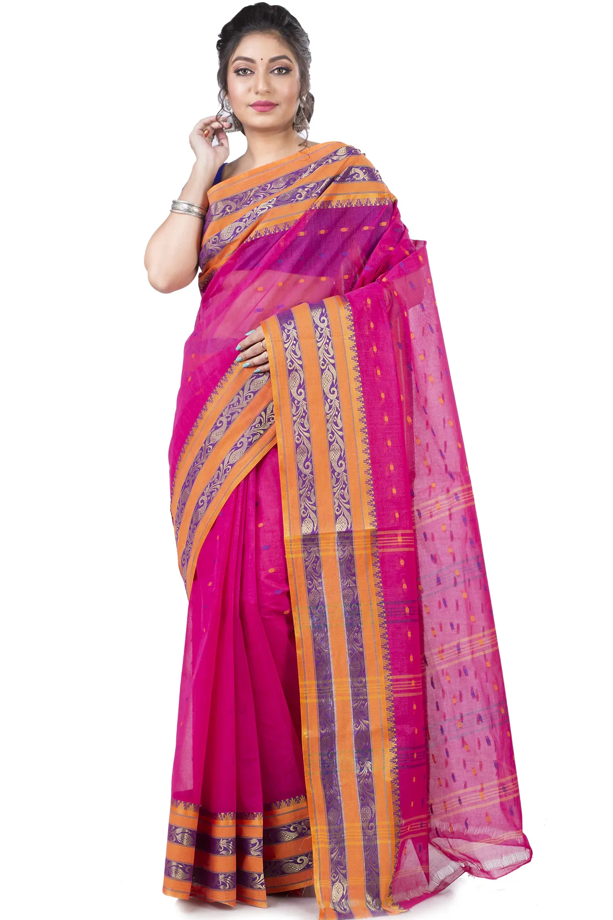 DipDiya Pure Cotton Beige Alpona Loom to Love Tant Sarees