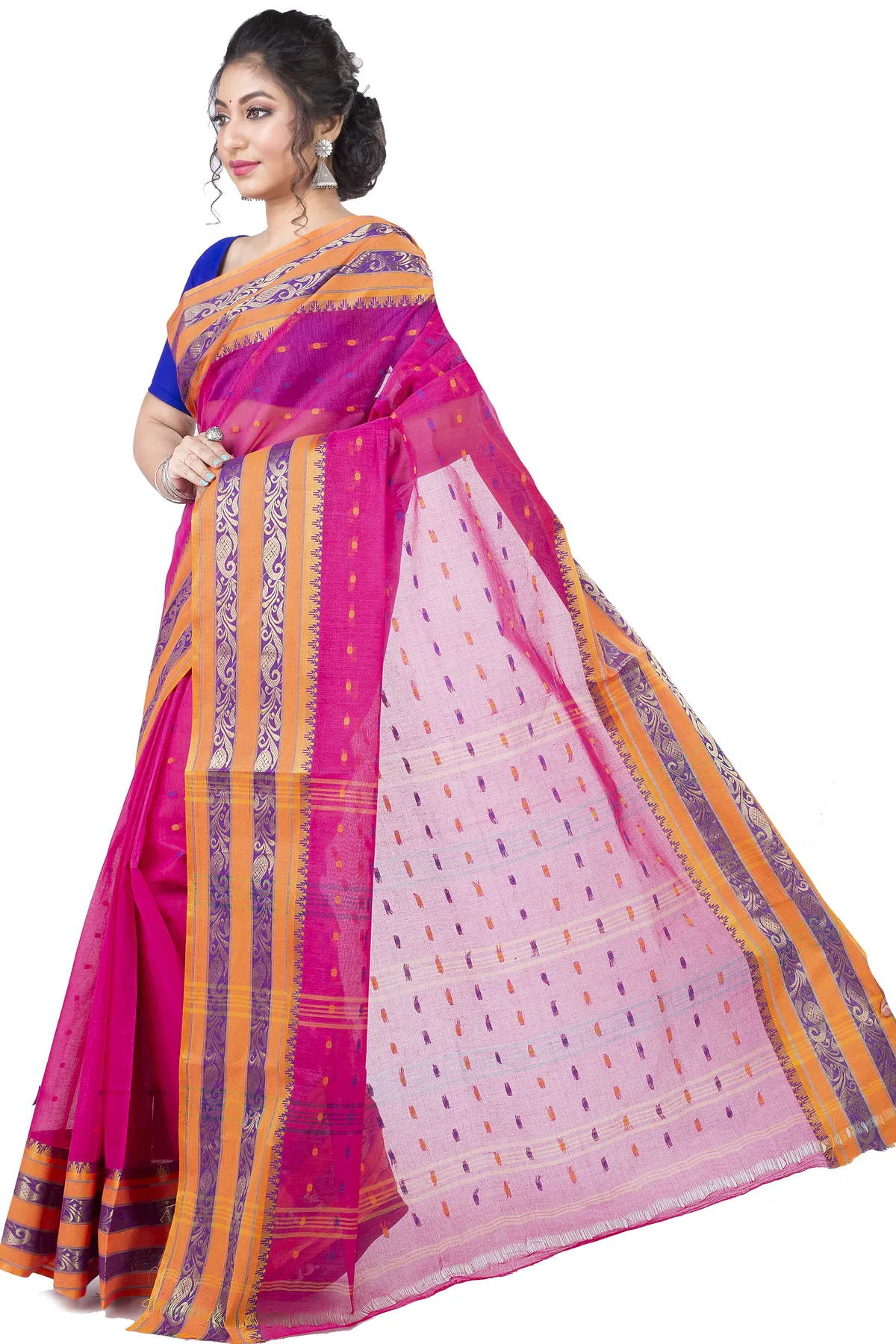 DipDiya Pure Cotton Beige Alpona Loom to Love Tant Sarees
