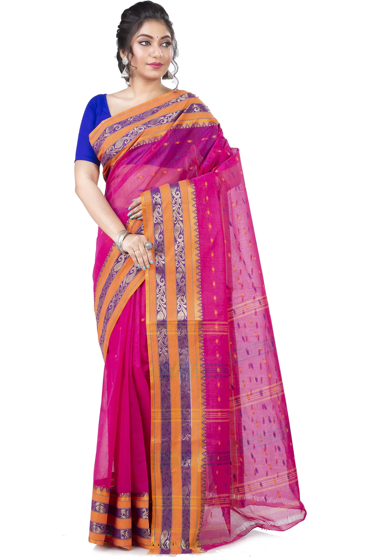 DipDiya Pure Cotton Beige Alpona Loom to Love Tant Sarees