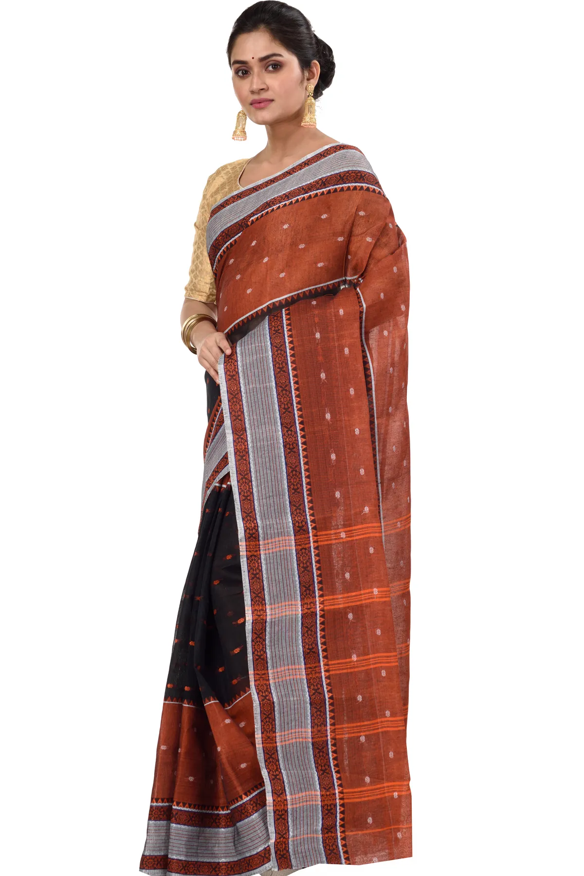 DipDiya Pure Cotton Black Debdash Woven with Tradition Tant Sarees