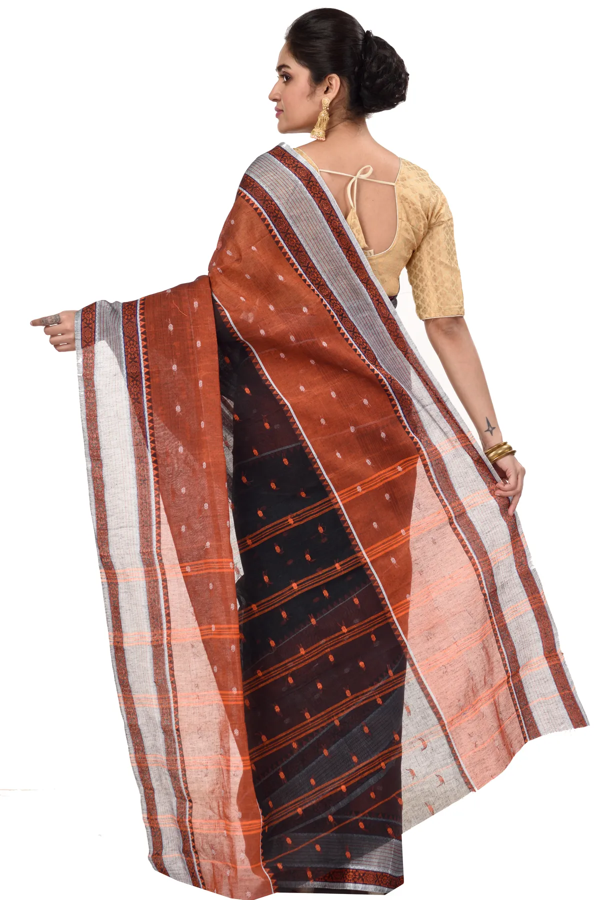 DipDiya Pure Cotton Black Debdash Woven with Tradition Tant Sarees