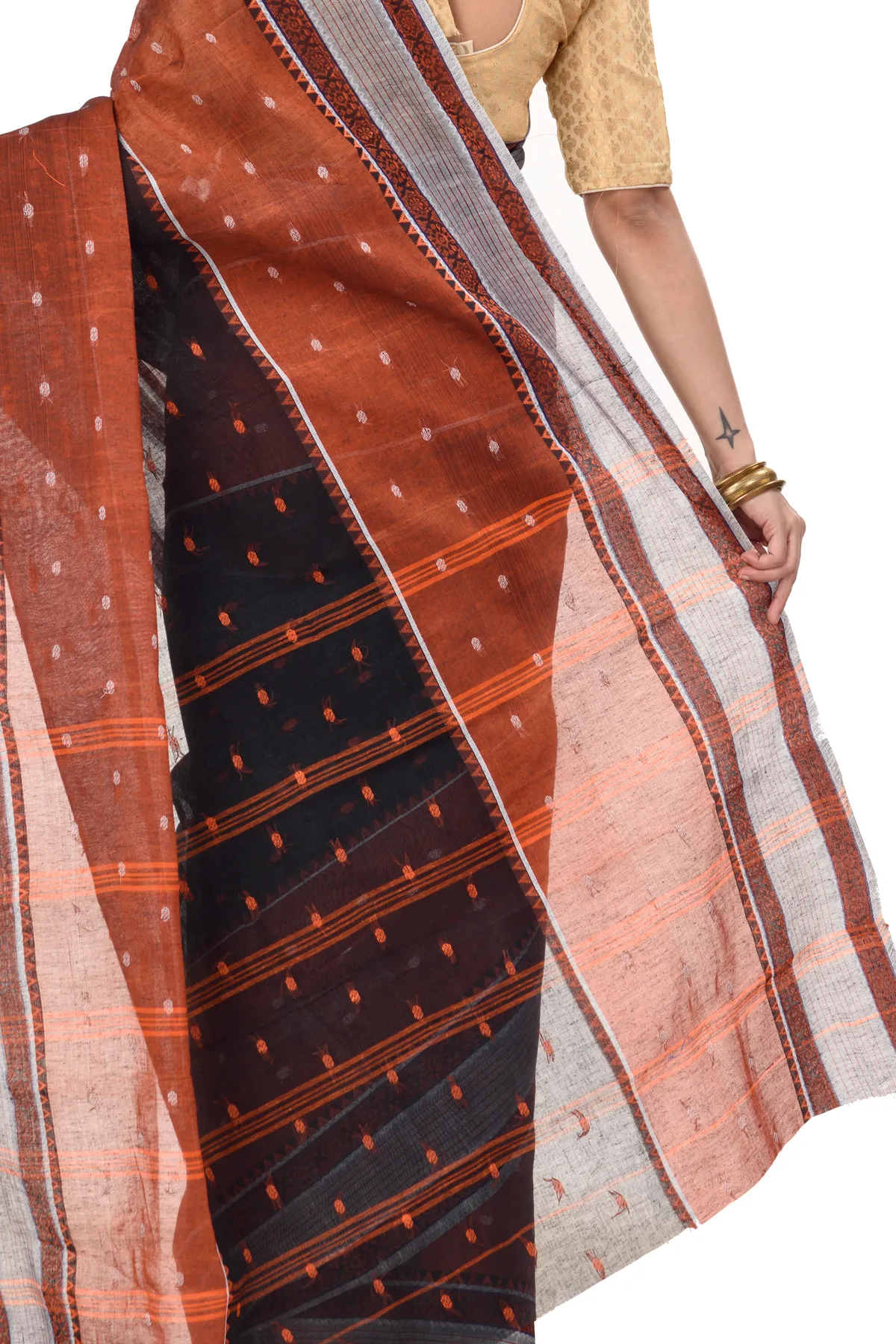 DipDiya Pure Cotton Black Debdash Woven with Tradition Tant Sarees