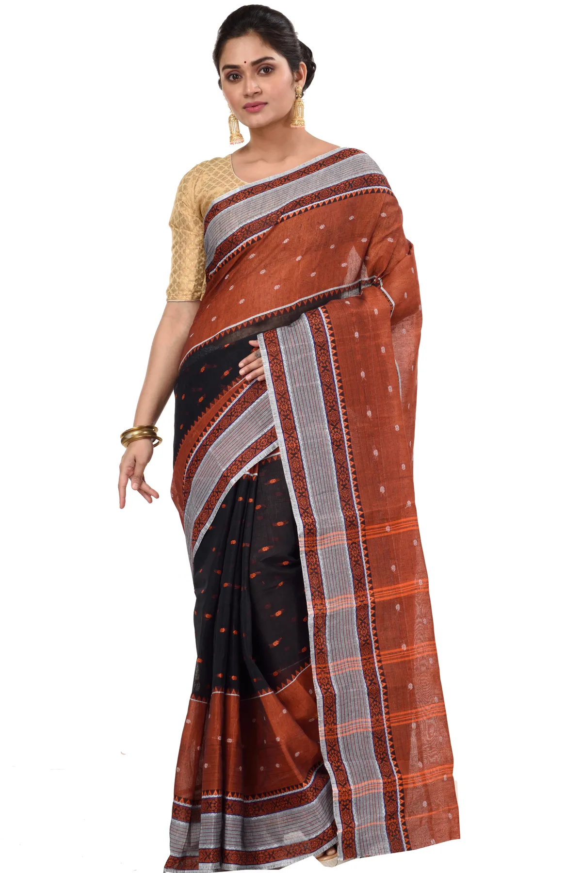 DipDiya Pure Cotton Black Debdash Woven with Tradition Tant Sarees