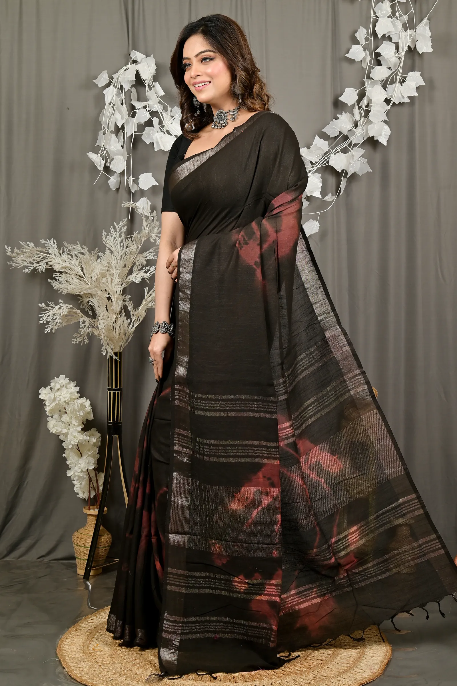 DipDiya Pure Cotton Black Finui Rooted in Bengal Handloom Sarees
