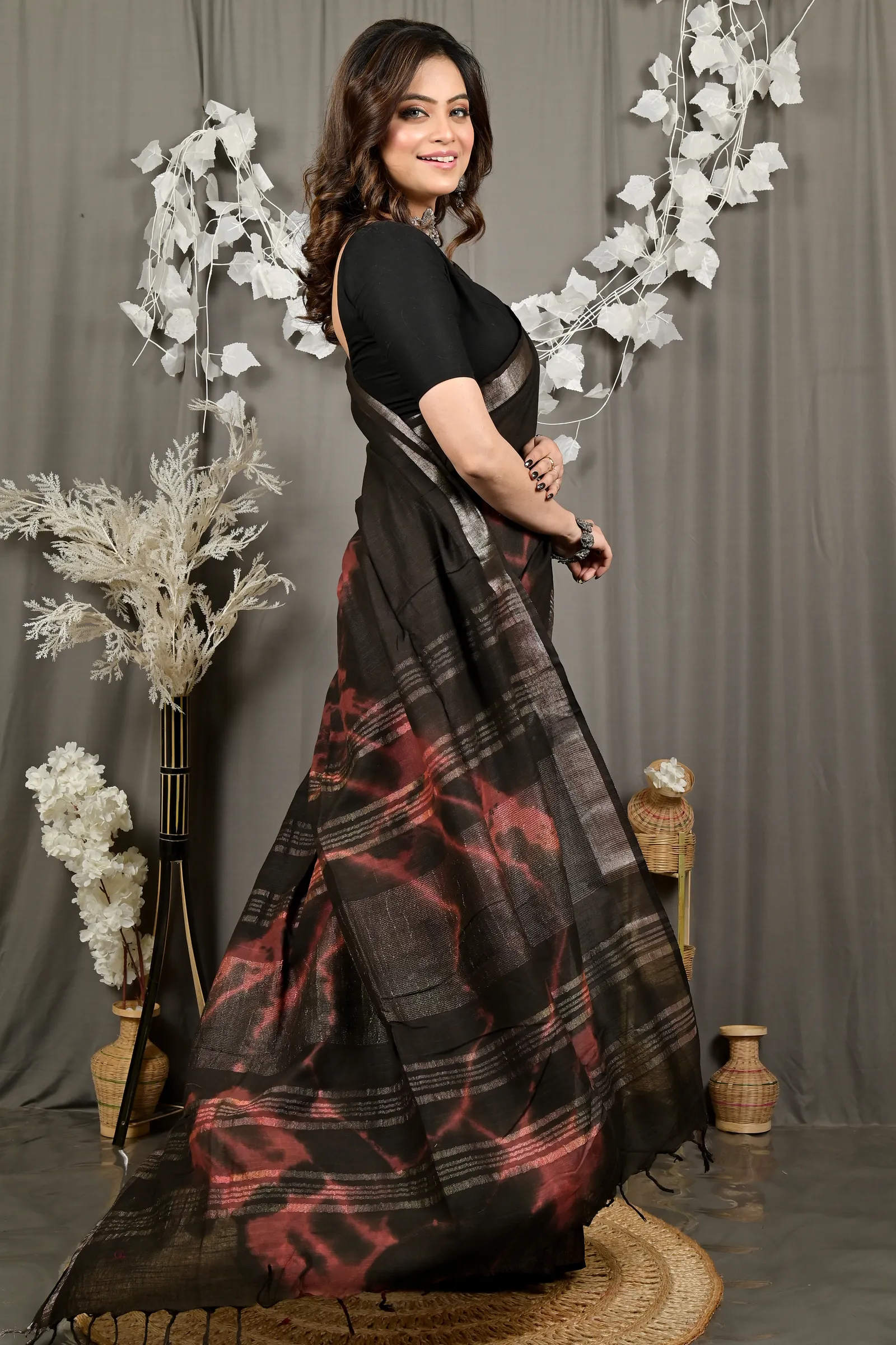 DipDiya Pure Cotton Black Finui Rooted in Bengal Handloom Sarees
