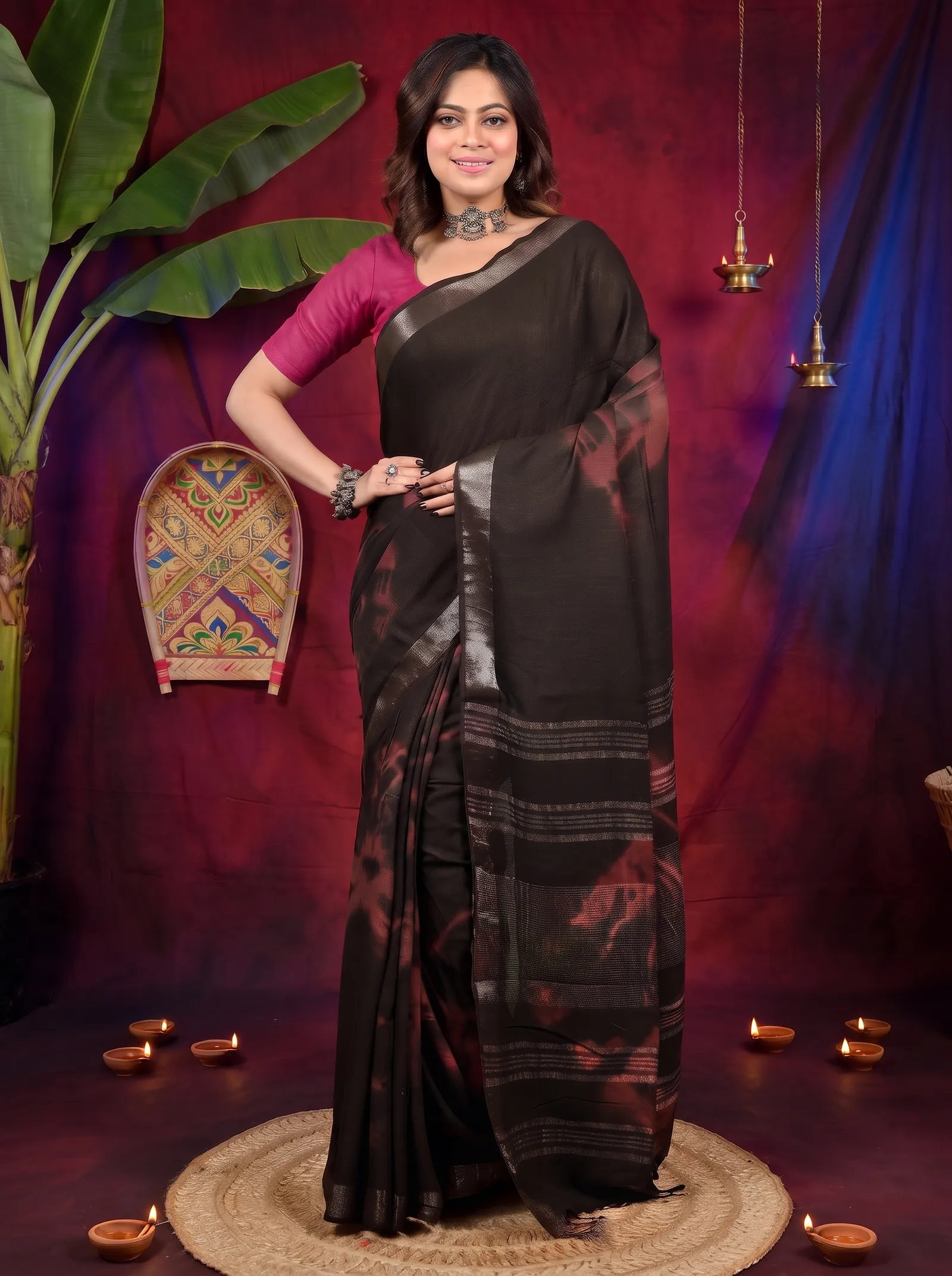 DipDiya Pure Cotton Black Finui Rooted in Bengal Handloom Sarees