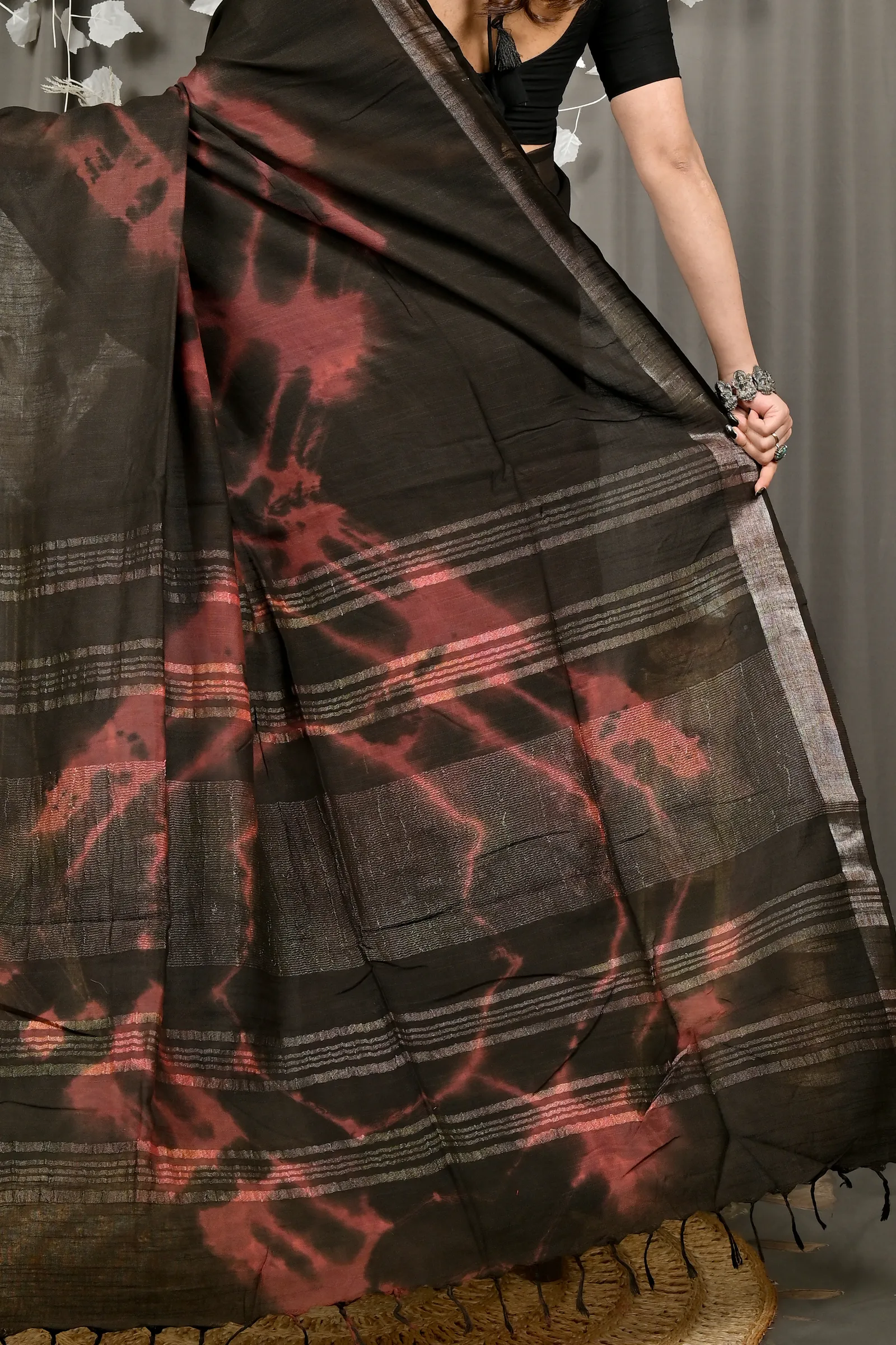 DipDiya Pure Cotton Black Finui Rooted in Bengal Handloom Sarees