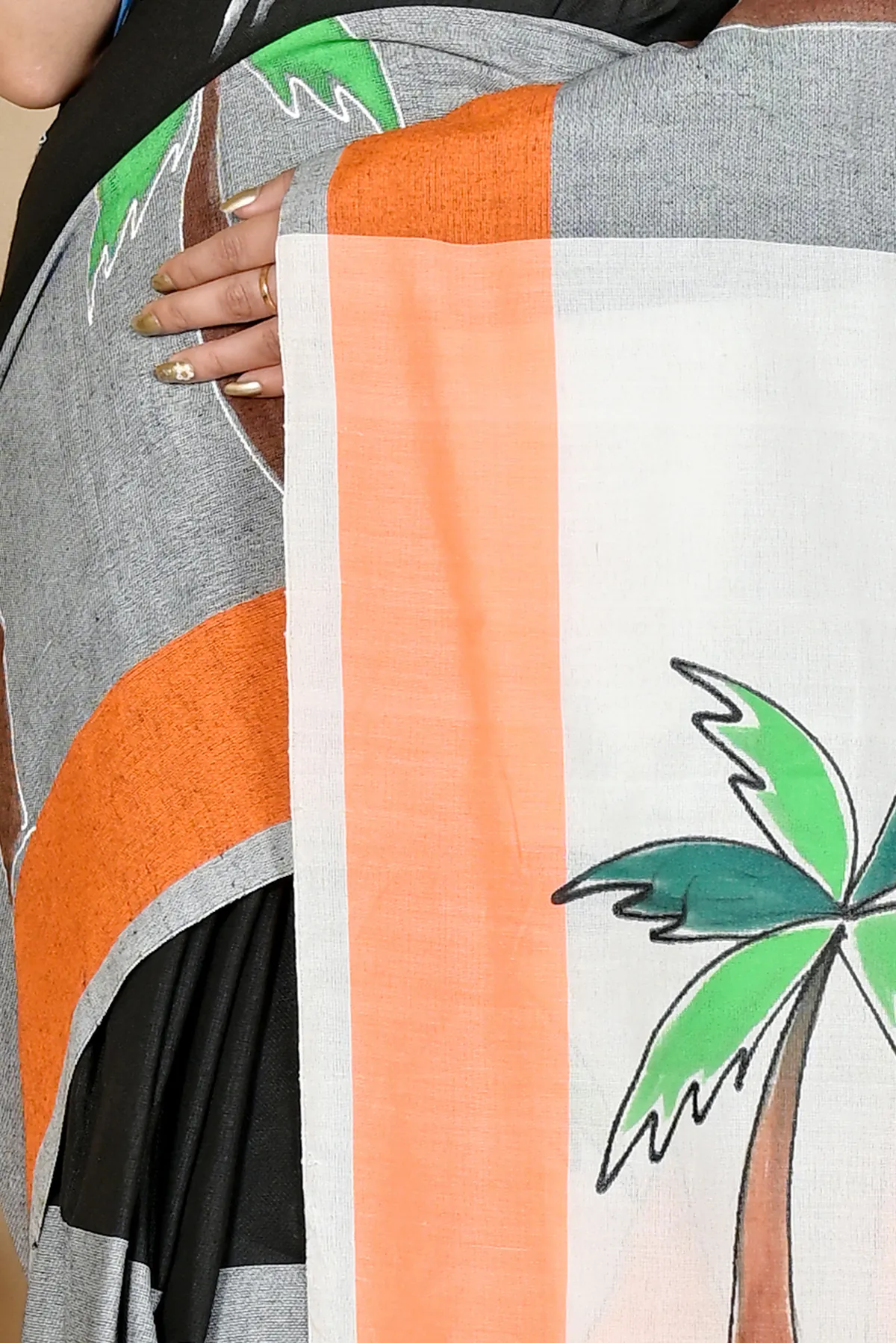 DipDiya Pure Cotton Black Grey Khadaka Kousiki Handloom Heritage Hand Painted Sarees