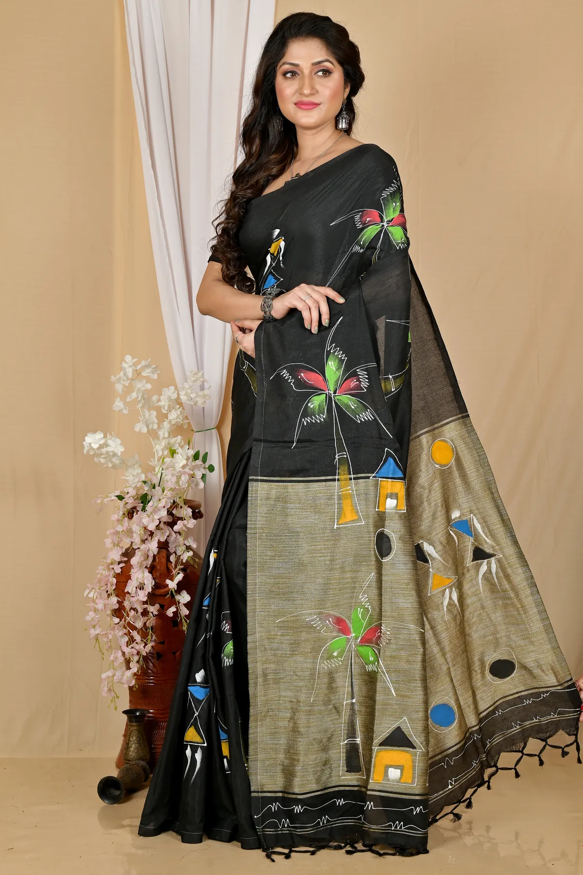 DipDiya Pure Cotton Black Keshaka Weaves with a Story Hand Painted Sarees