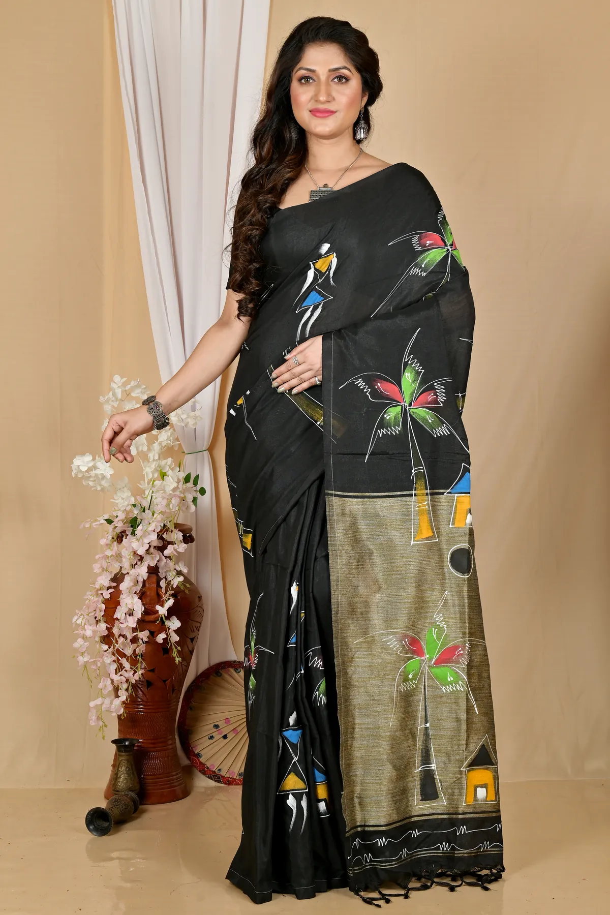 DipDiya Pure Cotton Black Keshaka Weaves with a Story Hand Painted Sarees