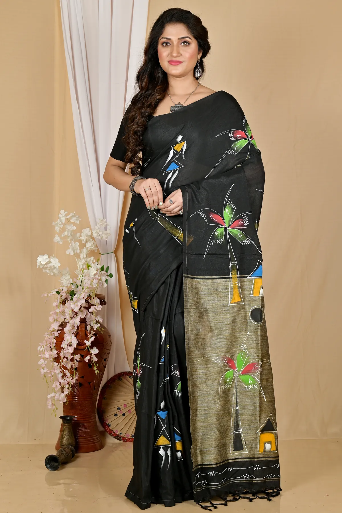 DipDiya Pure Cotton Black Keshaka Weaves with a Story Hand Painted Sarees