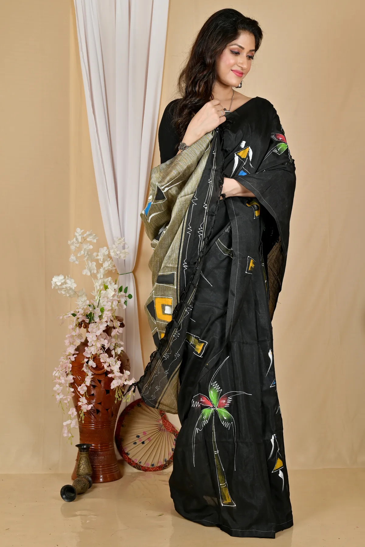 DipDiya Pure Cotton Black Keshaka Weaves with a Story Hand Painted Sarees