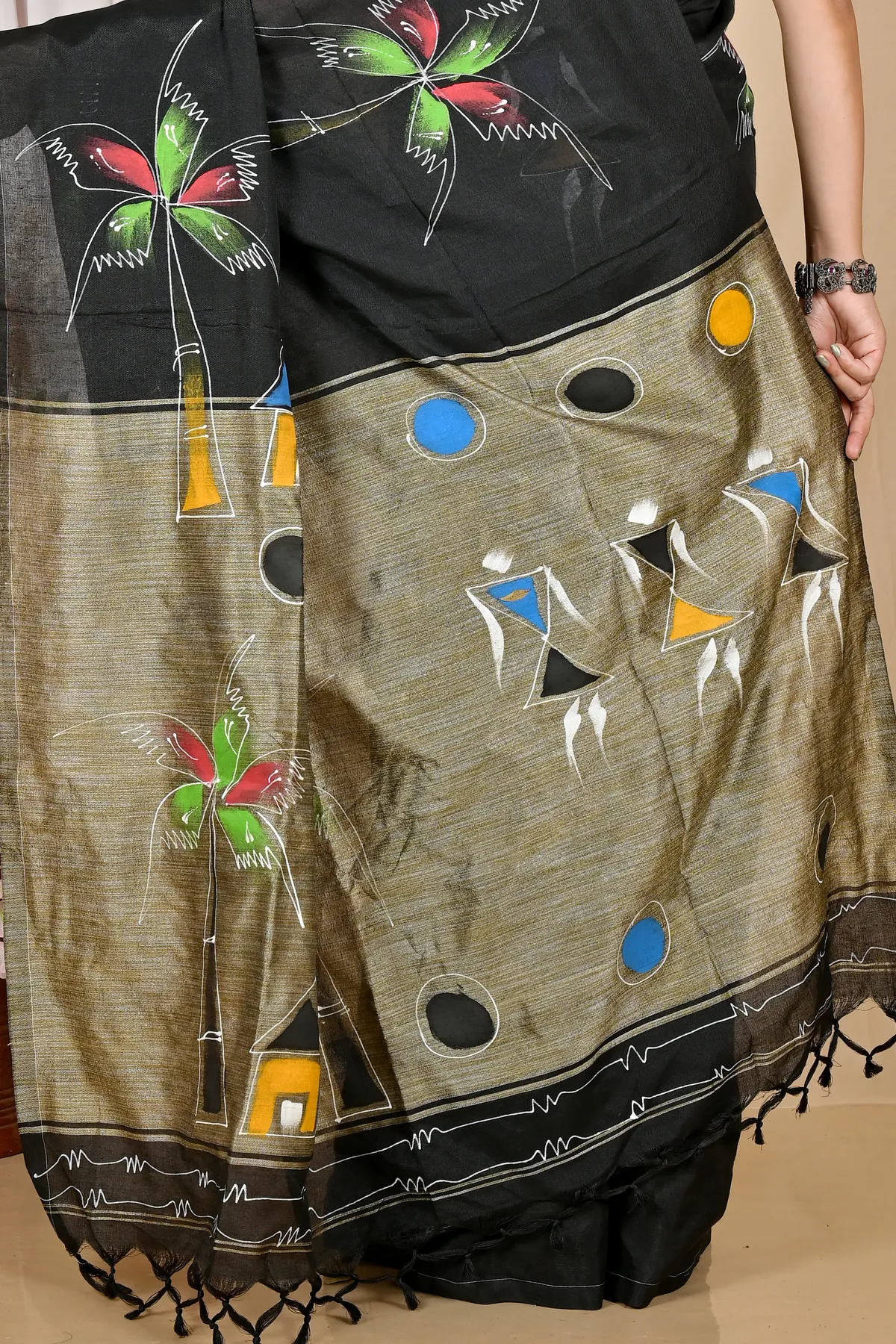 DipDiya Pure Cotton Black Keshaka Weaves with a Story Hand Painted Sarees