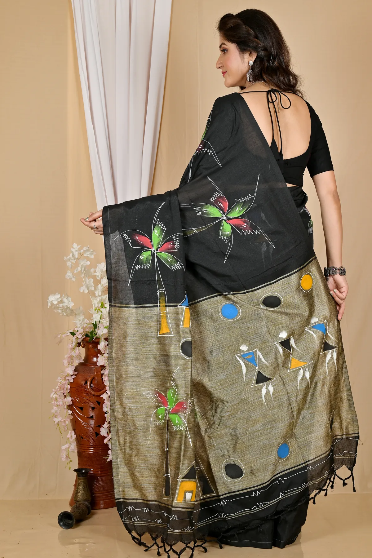 DipDiya Pure Cotton Black Keshaka Weaves with a Story Hand Painted Sarees