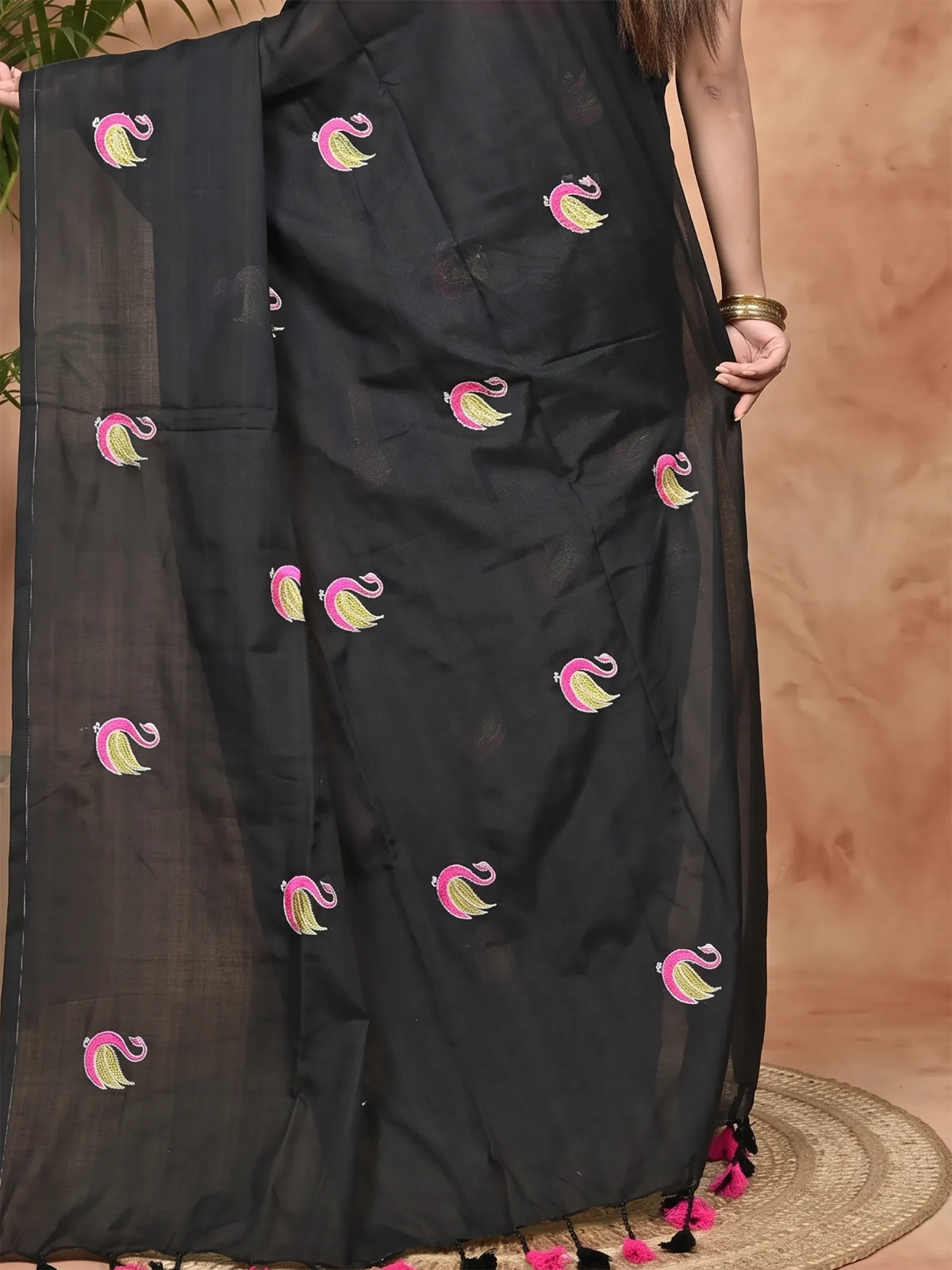 DipDiya Pure Cotton Black Norvi Heritage Elegance Embroidery Handloom sarees