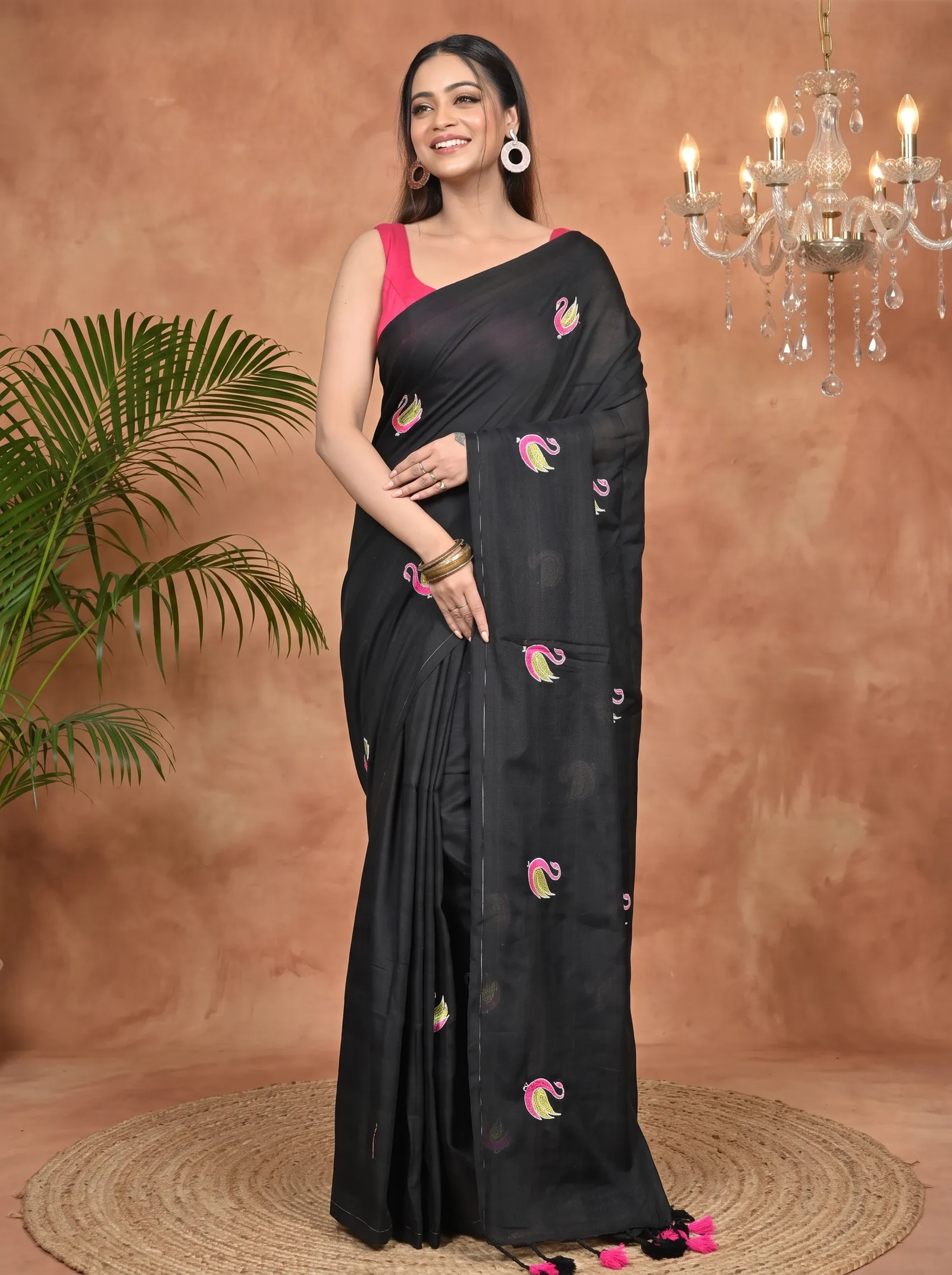 DipDiya Pure Cotton Black Norvi Heritage Elegance Embroidery Handloom sarees