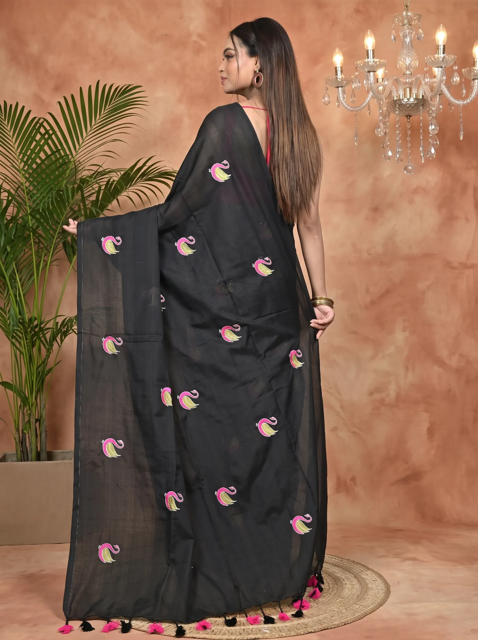DipDiya Pure Cotton Black Norvi Heritage Elegance Embroidery Handloom sarees