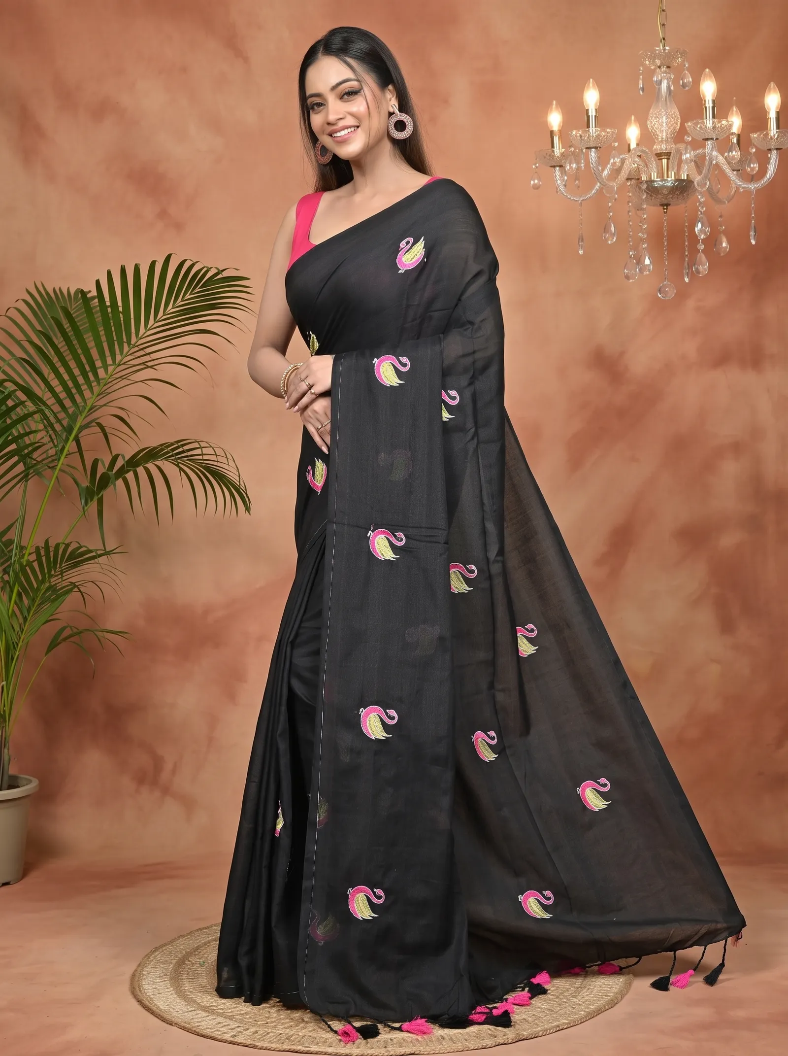 DipDiya Pure Cotton Black Norvi Heritage Elegance Embroidery Handloom sarees