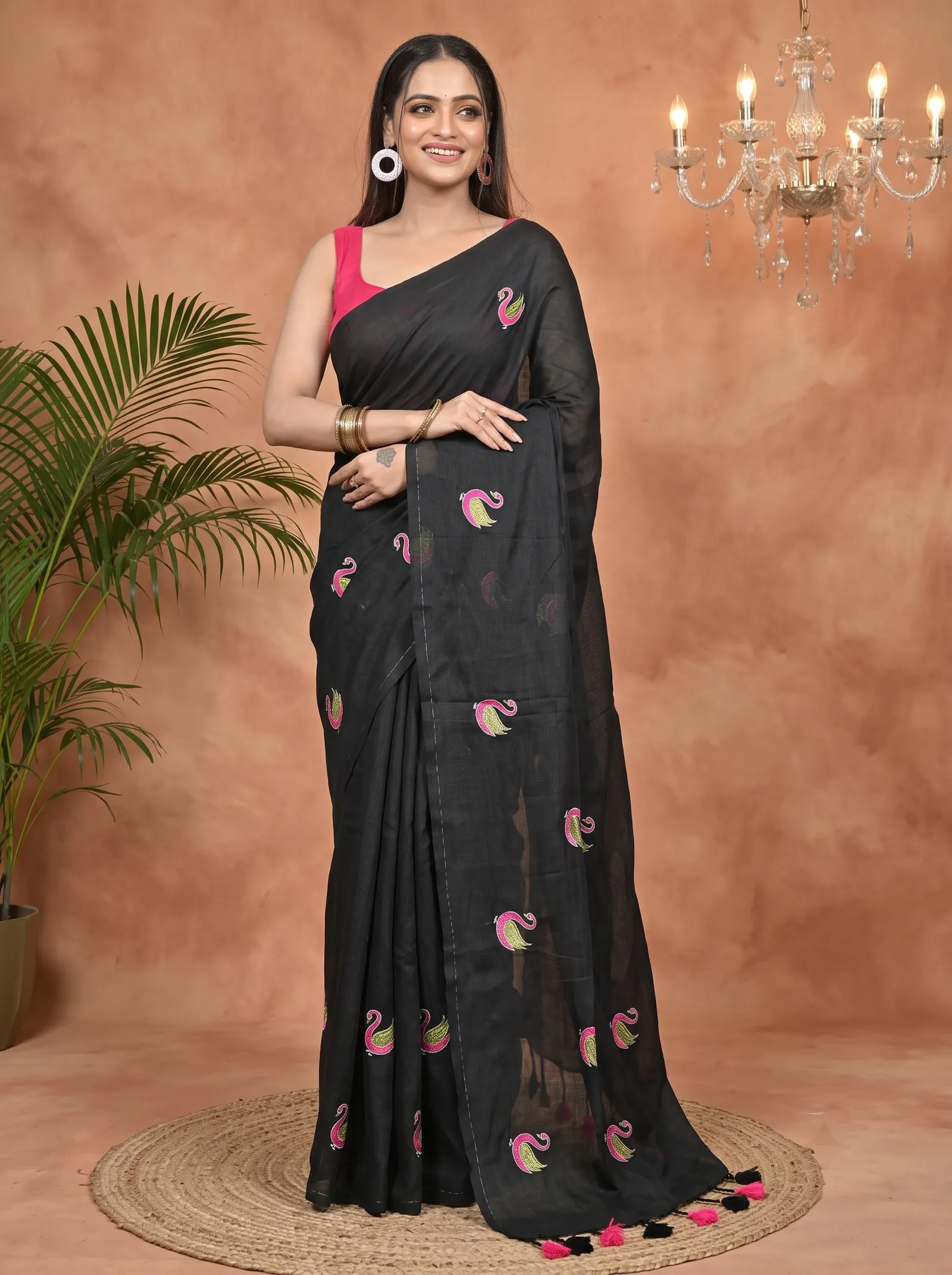 DipDiya Pure Cotton Black Norvi Heritage Elegance Embroidery Handloom sarees