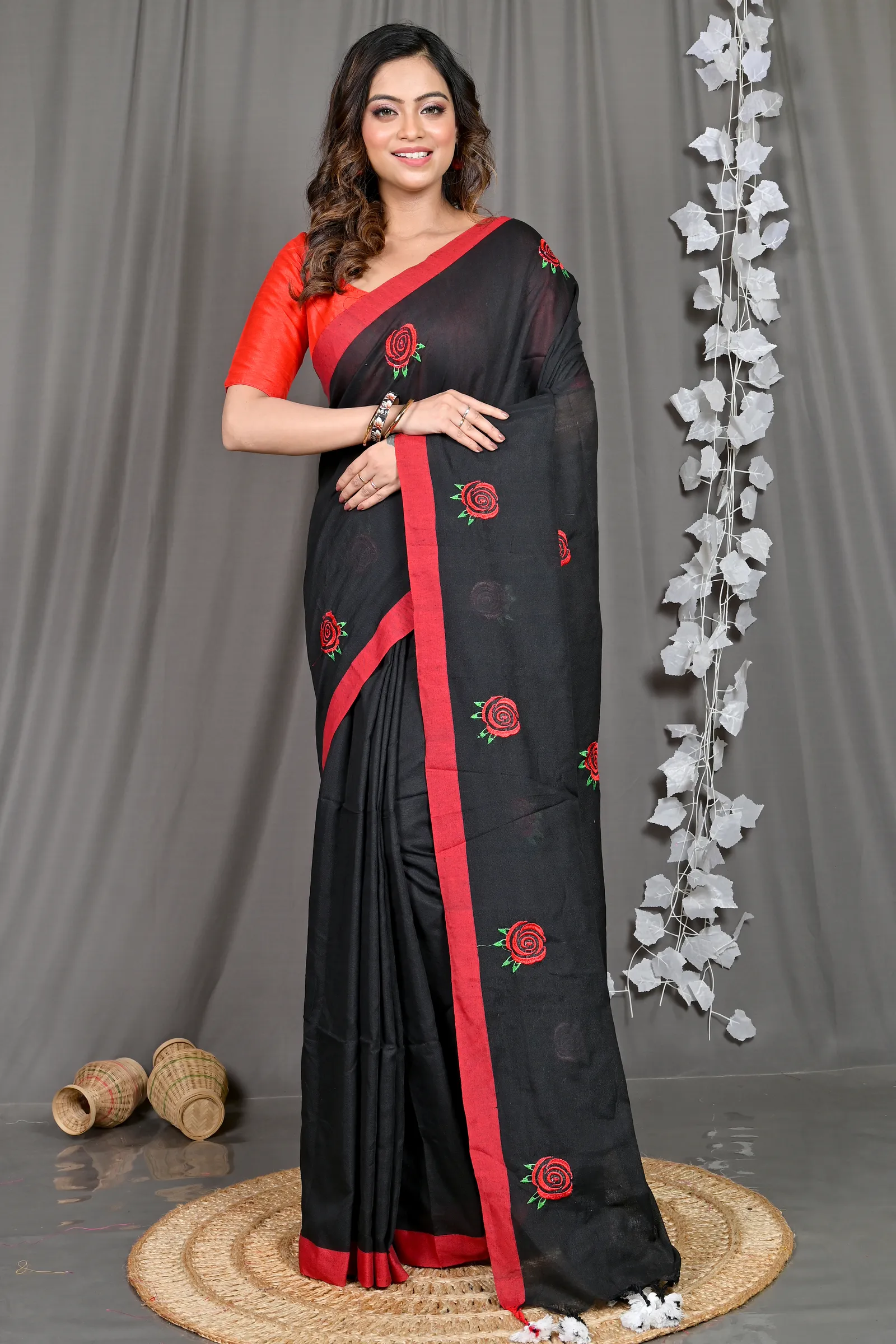 DipDiya Pure Cotton Black Parag Wrapped in Heritage Embroidery Handloom sarees