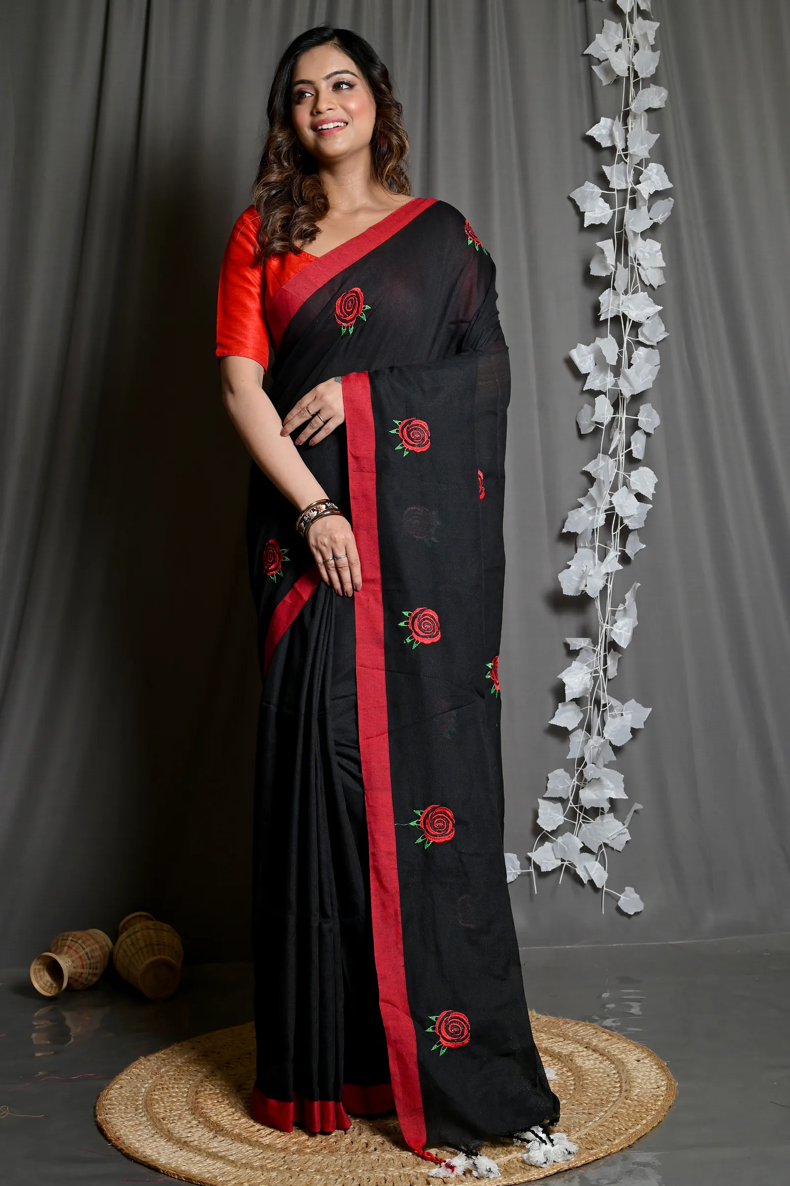 DipDiya Pure Cotton Black Parag Wrapped in Heritage Embroidery Handloom sarees