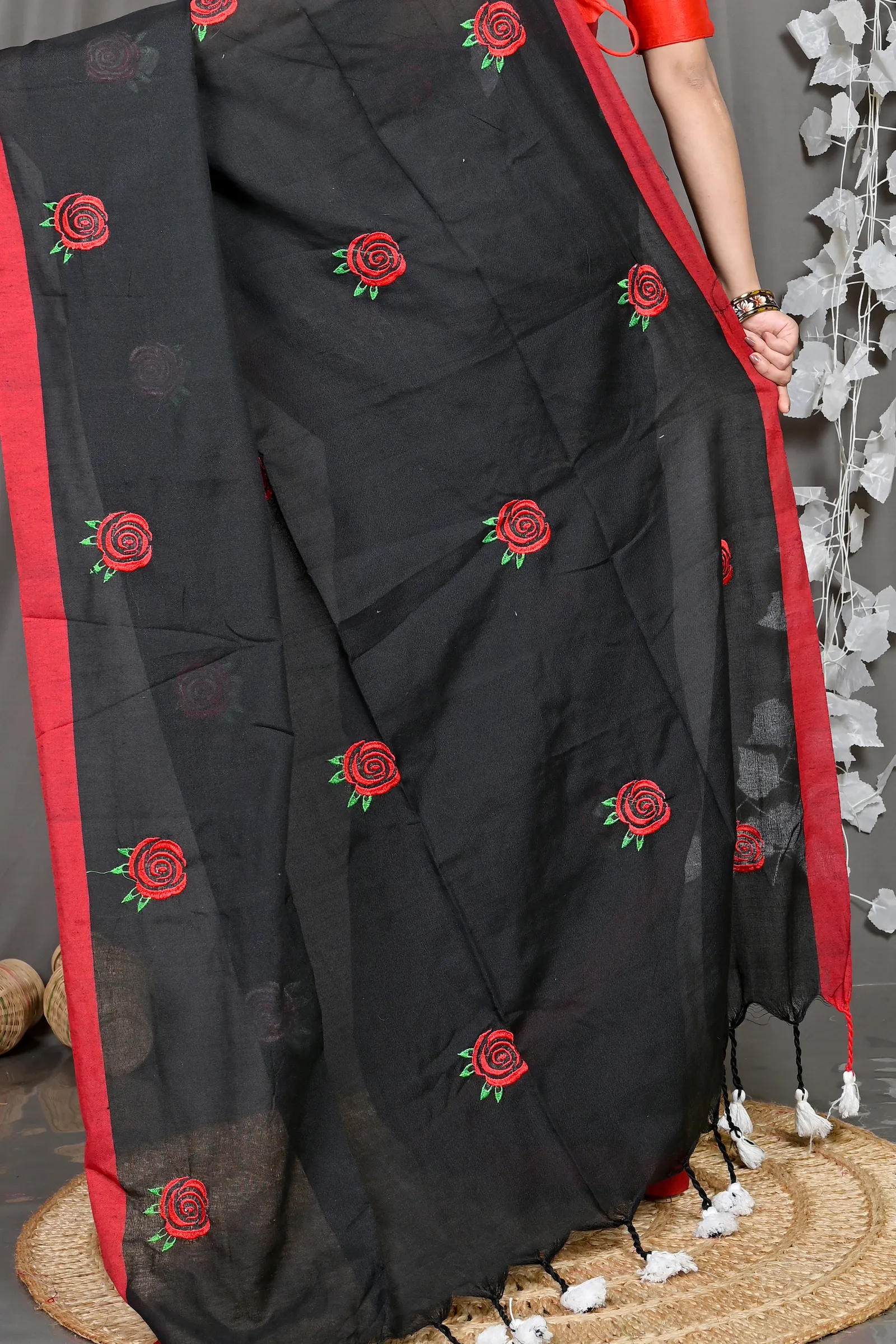 DipDiya Pure Cotton Black Parag Wrapped in Heritage Embroidery Handloom sarees