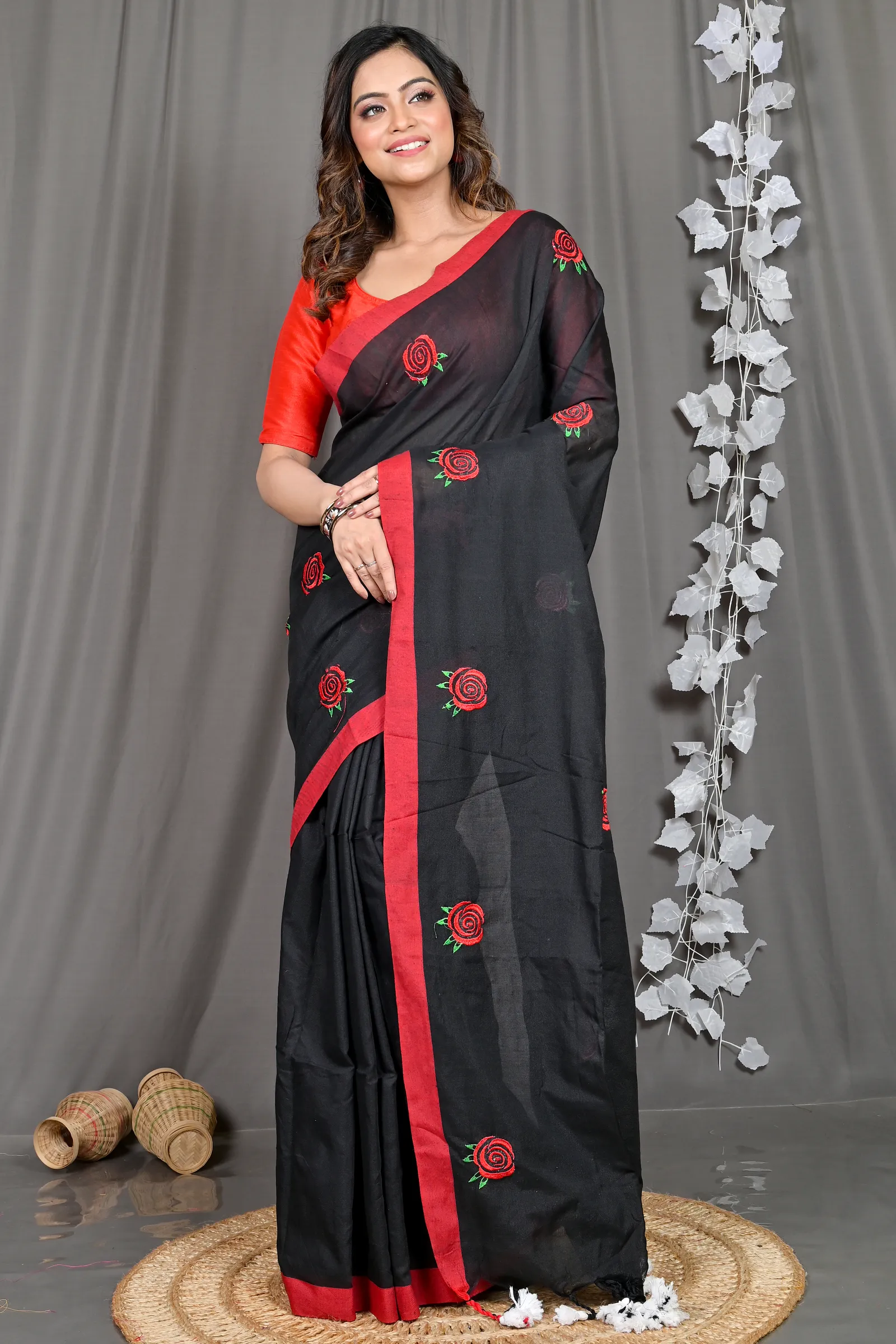 DipDiya Pure Cotton Black Parag Wrapped in Heritage Embroidery Handloom sarees