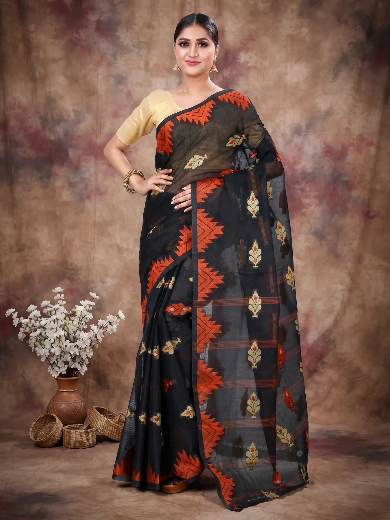 DipDiya Pure Cotton Black Sidra Elegant by Tradition Tant Sarees