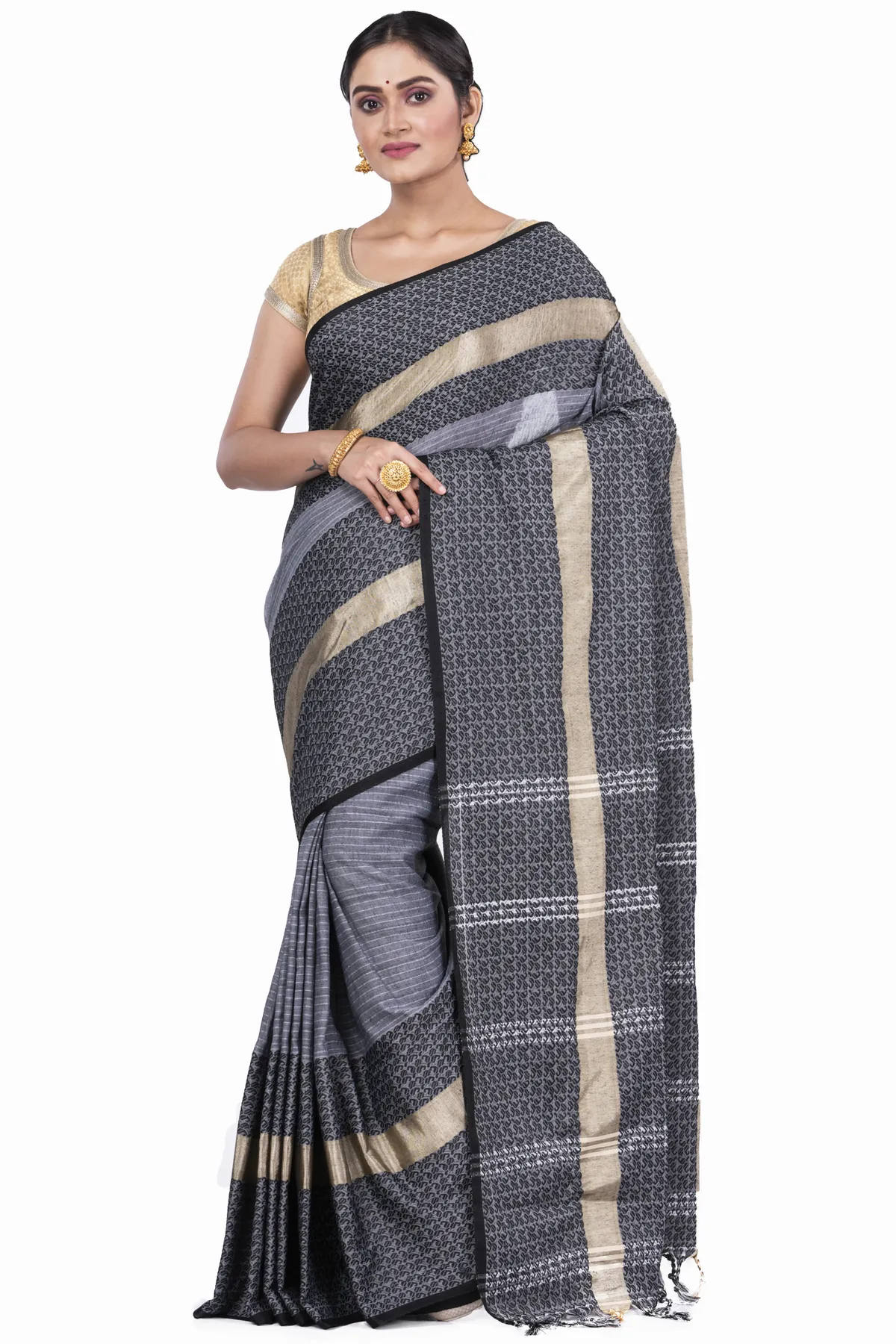 DipDiya Pure Cotton Black Souraovi Hand The Bengali Classic Handloom Sarees