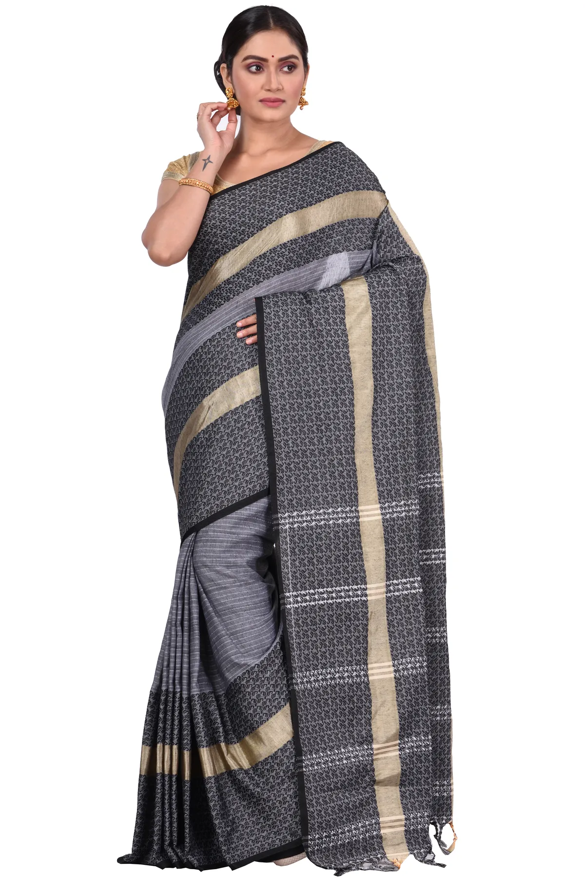 DipDiya Pure Cotton Black Souraovi Hand The Bengali Classic Handloom Sarees