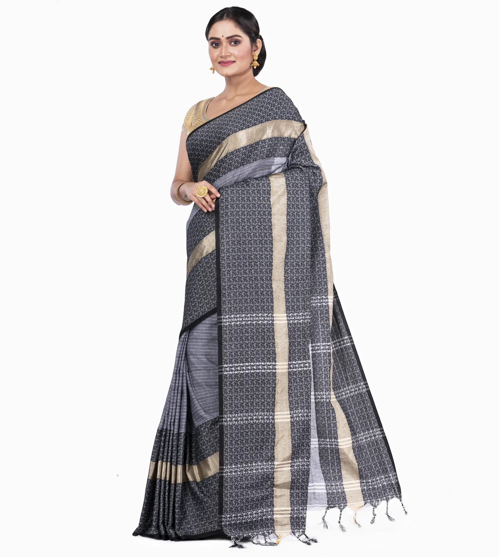 DipDiya Pure Cotton Black Souraovi Hand The Bengali Classic Handloom Sarees