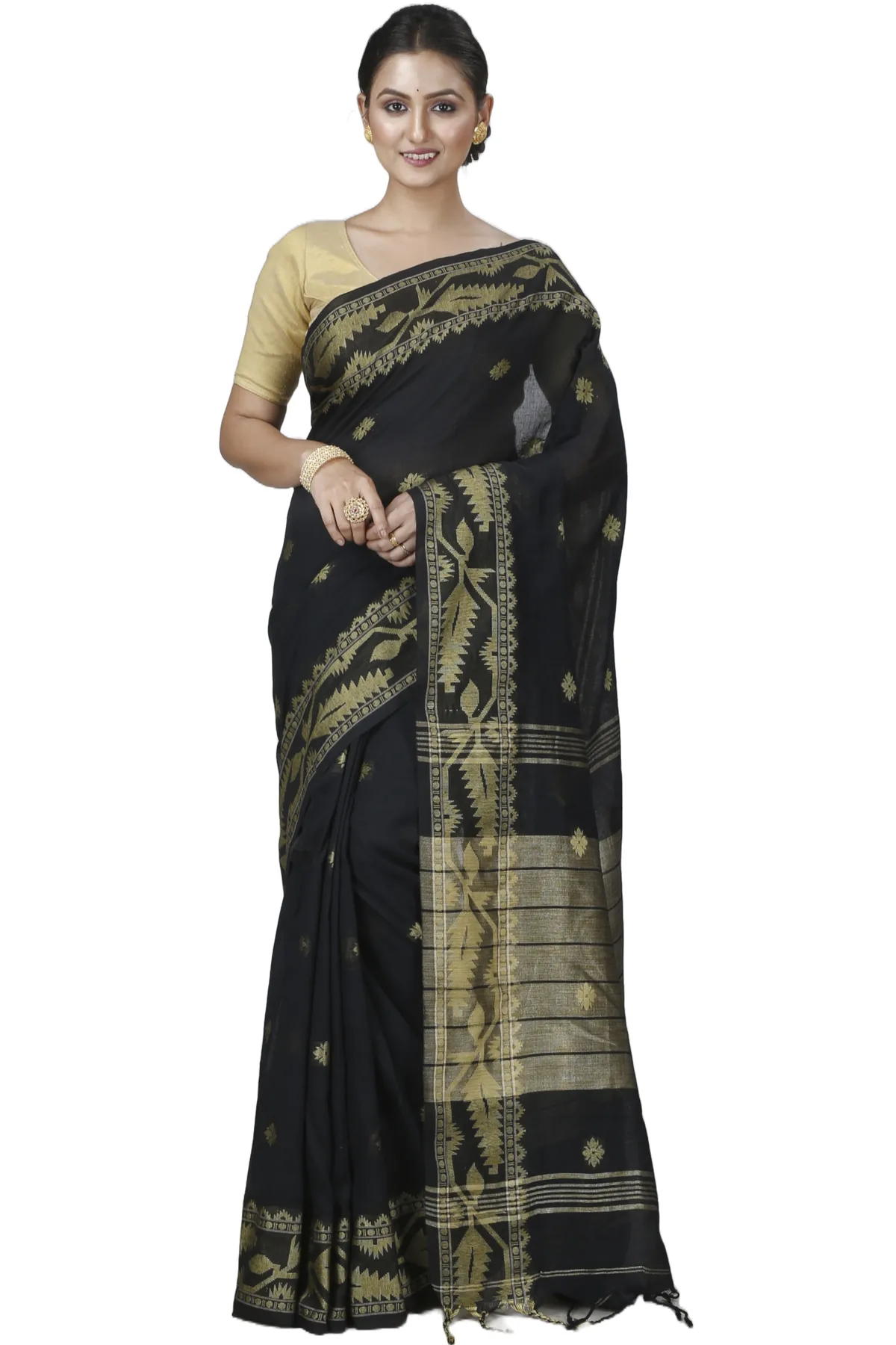 DipDiya Pure Cotton Black Tuma Timeless Elegance Handloom Sarees