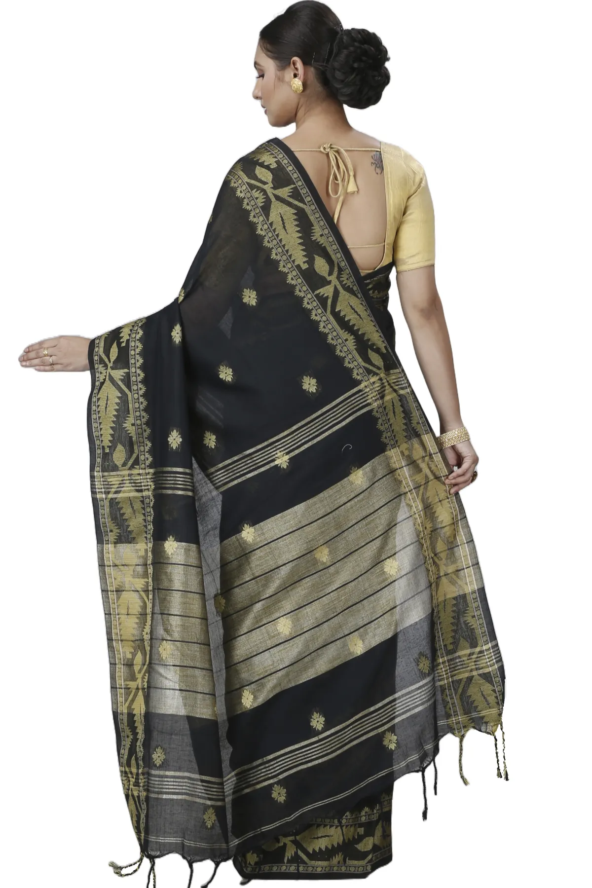DipDiya Pure Cotton Black Tuma Timeless Elegance Handloom Sarees