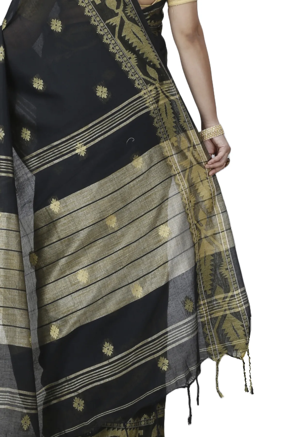 DipDiya Pure Cotton Black Tuma Timeless Elegance Handloom Sarees
