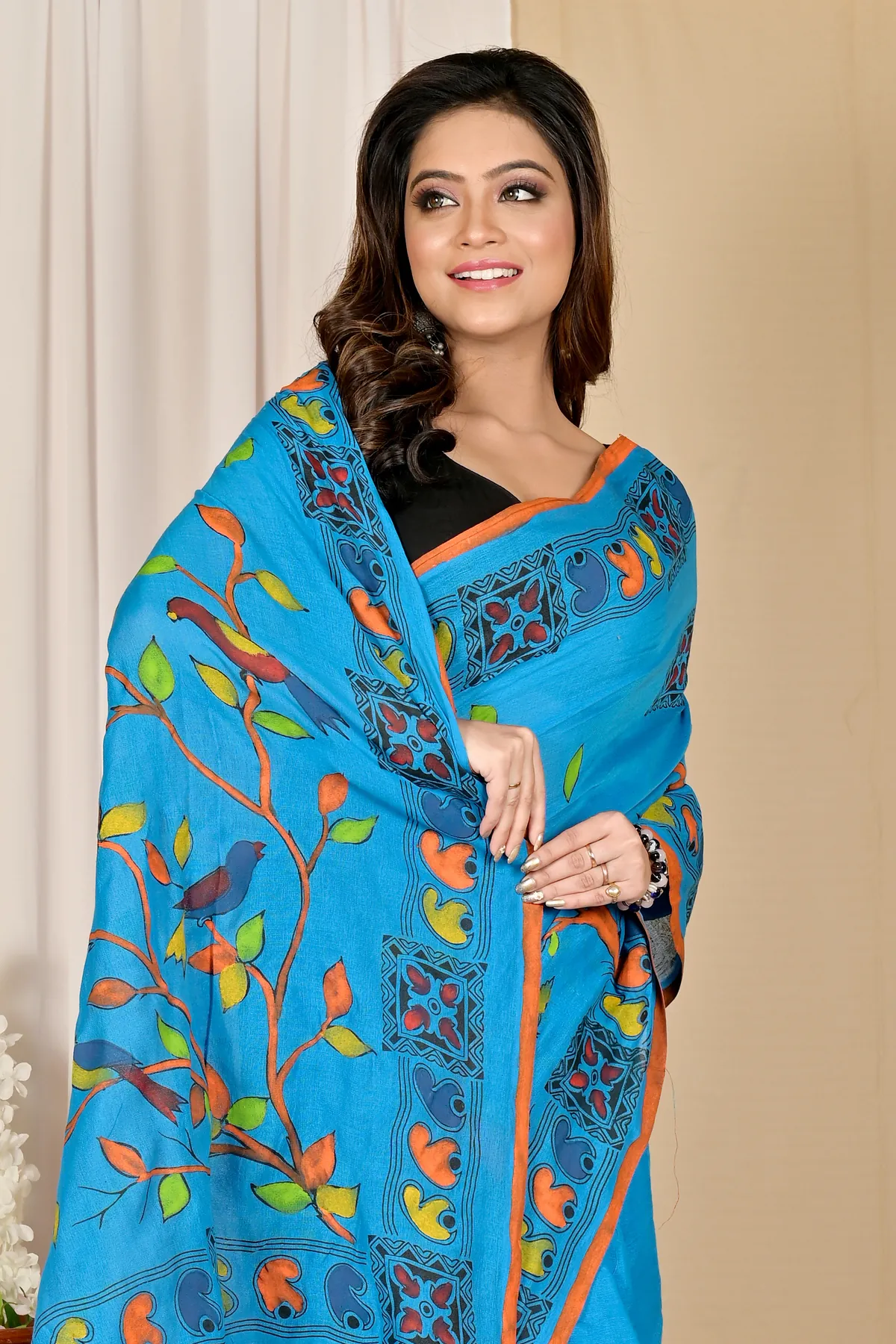 DipDiya Pure Cotton Blue Asu Bengali Heritage Handloom Sarees