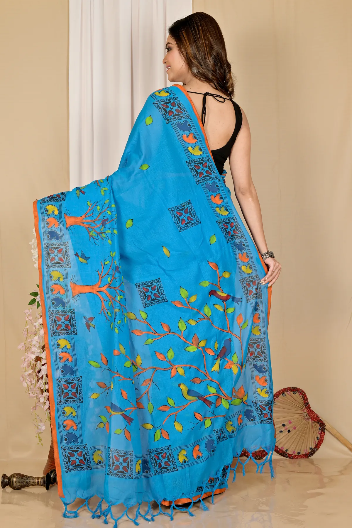 DipDiya Pure Cotton Blue Asu Bengali Heritage Handloom Sarees