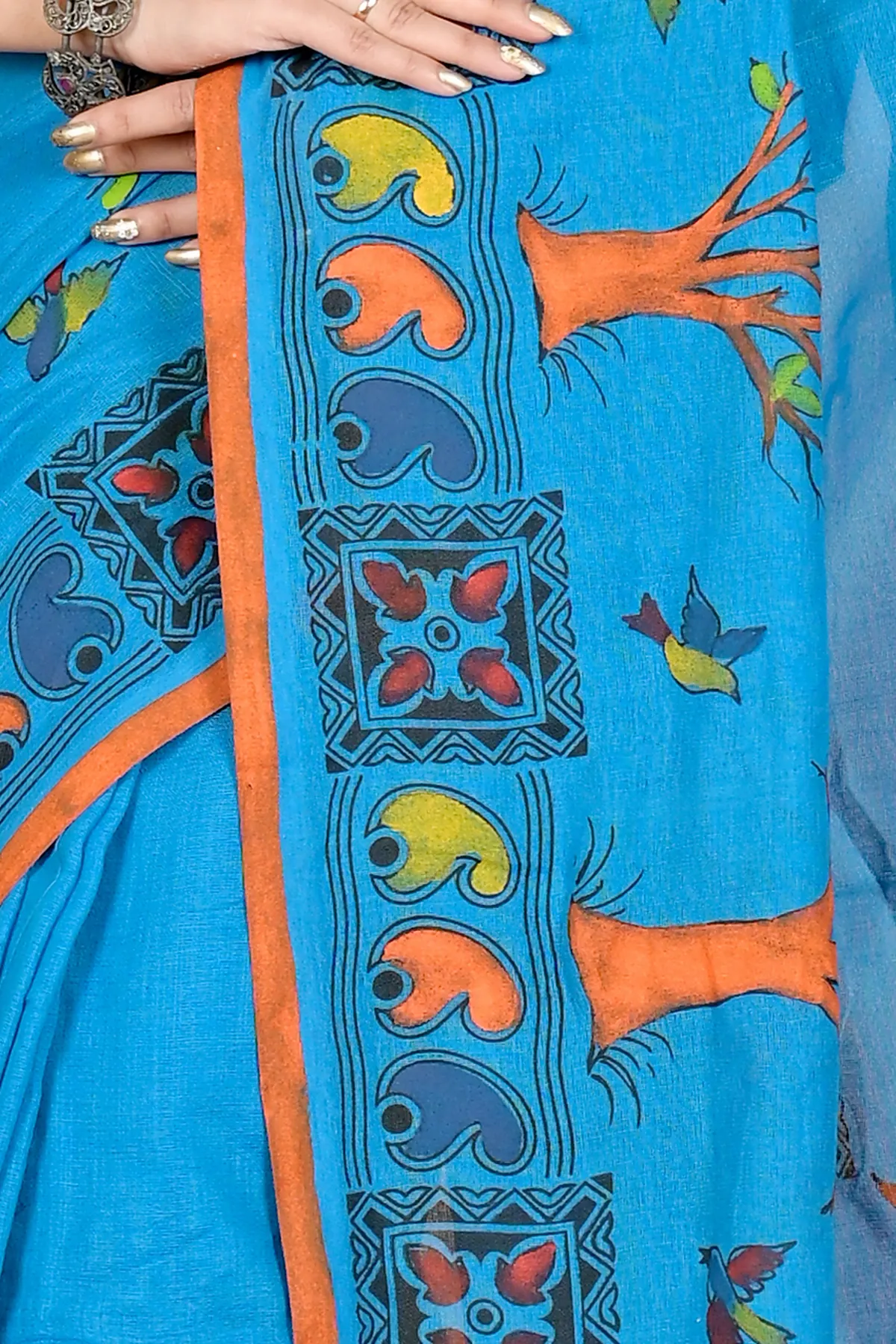 DipDiya Pure Cotton Blue Asu Bengali Heritage Handloom Sarees