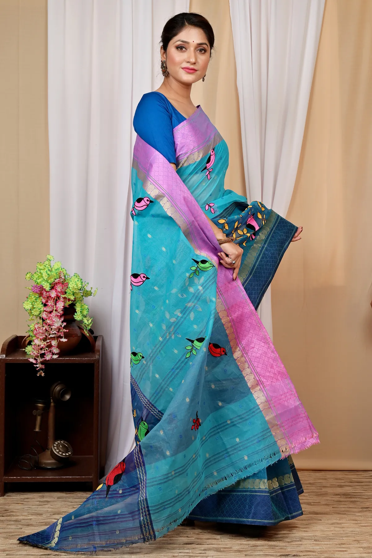 DipDiya Pure Cotton Blue Embi Ganga Chari A Legacy Woven Embroidery Tant Sarees