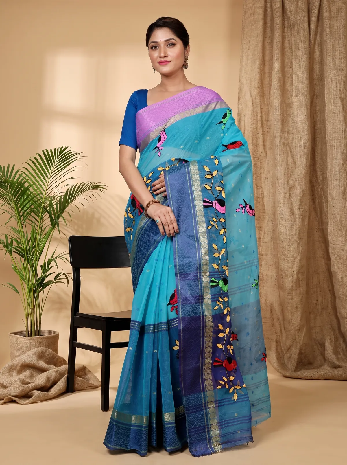 DipDiya Pure Cotton Blue Embi Ganga Chari A Legacy Woven Embroidery Tant Sarees