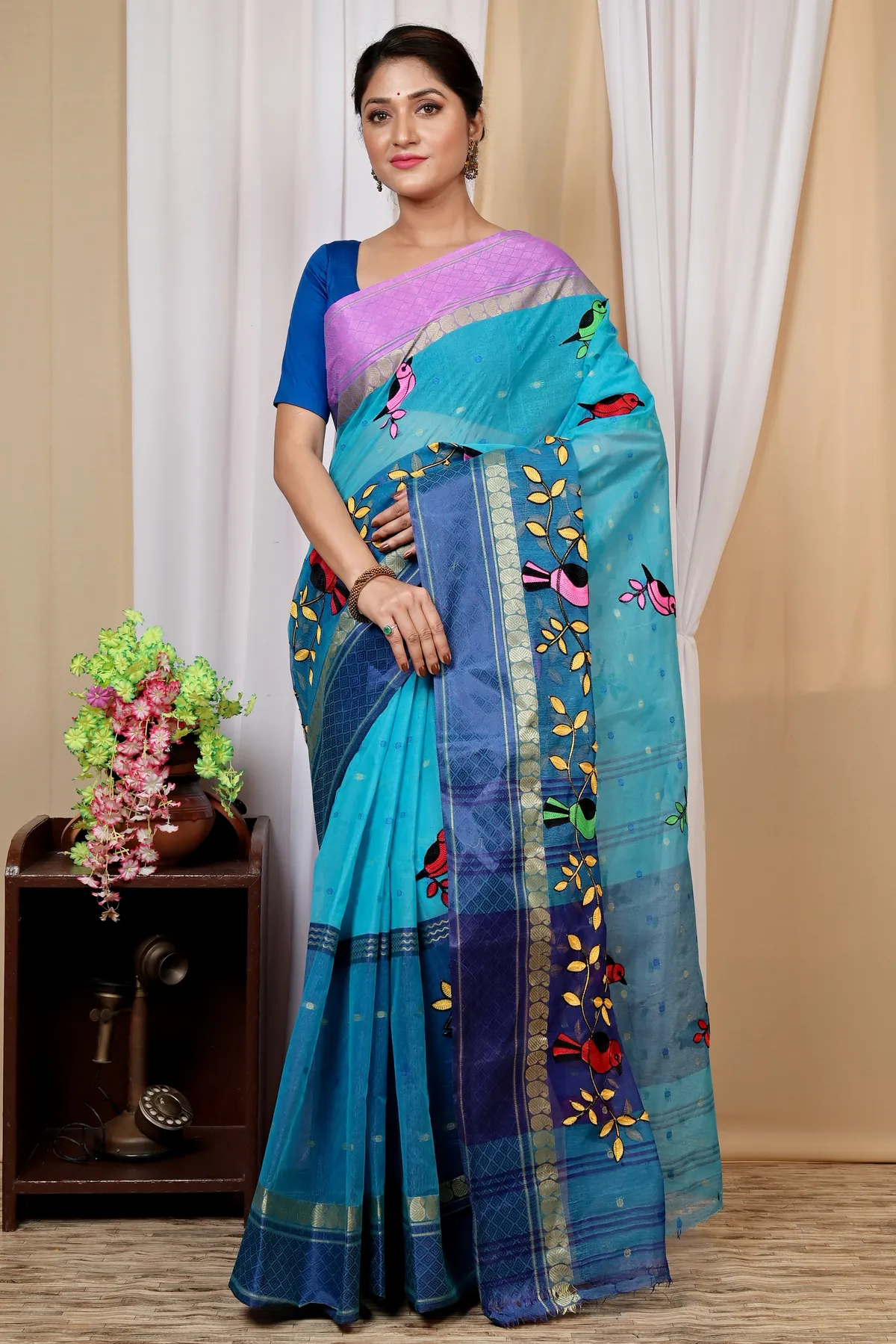 DipDiya Pure Cotton Blue Embi Ganga Chari A Legacy Woven Embroidery Tant Sarees