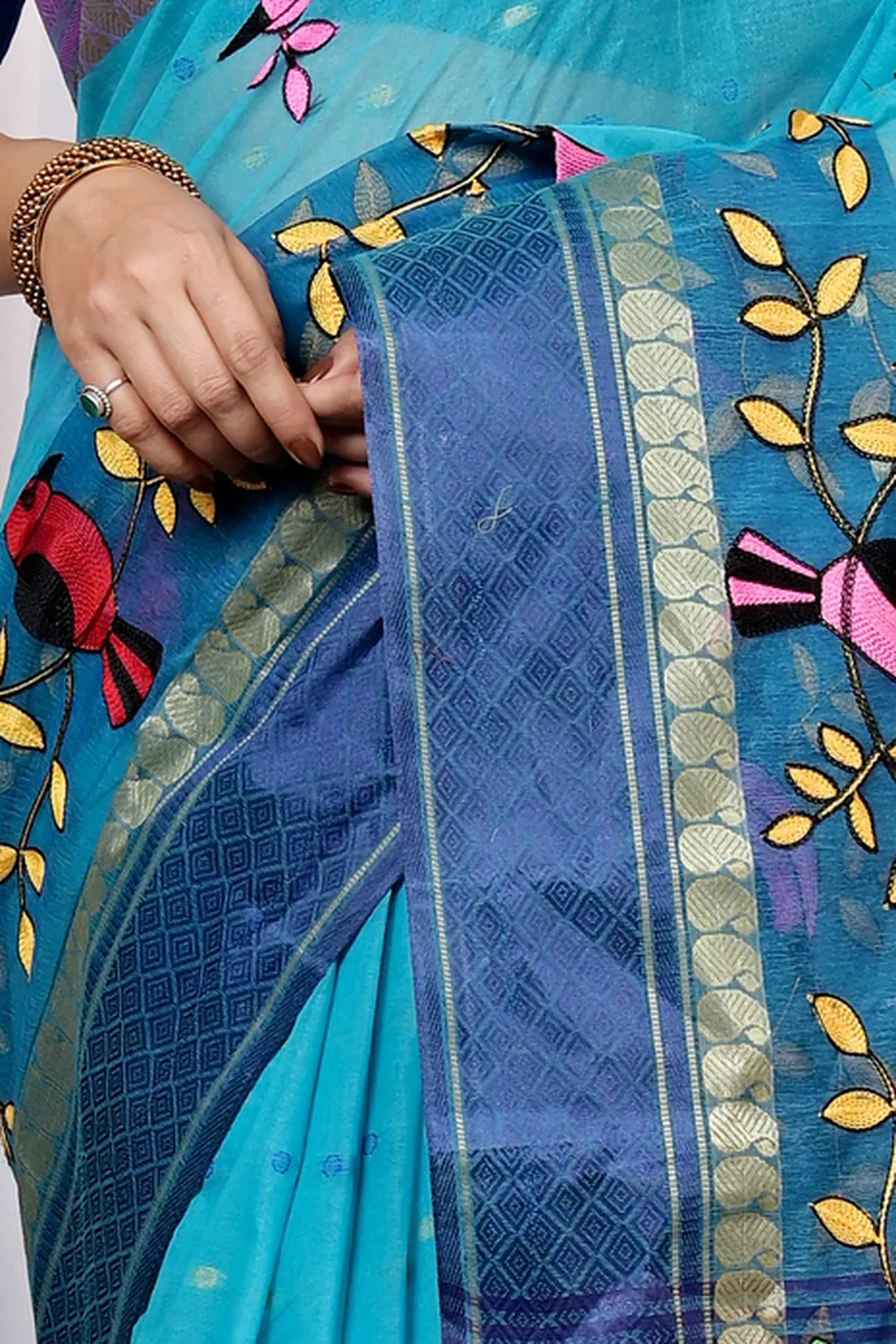 DipDiya Pure Cotton Blue Embi Ganga Chari A Legacy Woven Embroidery Tant Sarees